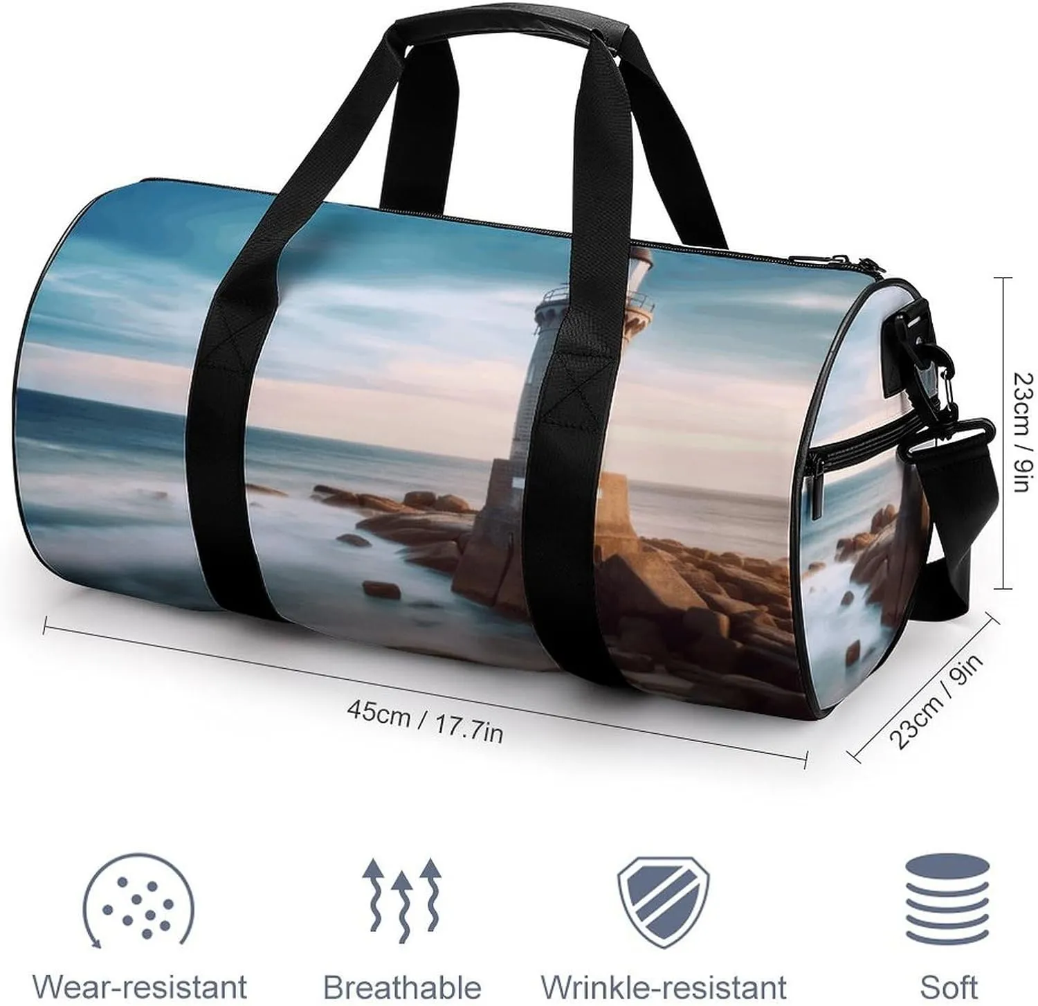 Duffel Bag for Men Women Gym Bag Beach Lighthouse Travel Duffel Bag Waterproof Overnight Bag for Sports Workout