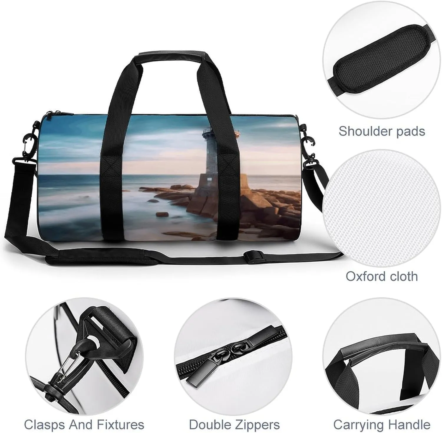 Duffel Bag for Men Women Gym Bag Beach Lighthouse Travel Duffel Bag Waterproof Overnight Bag for Sports Workout