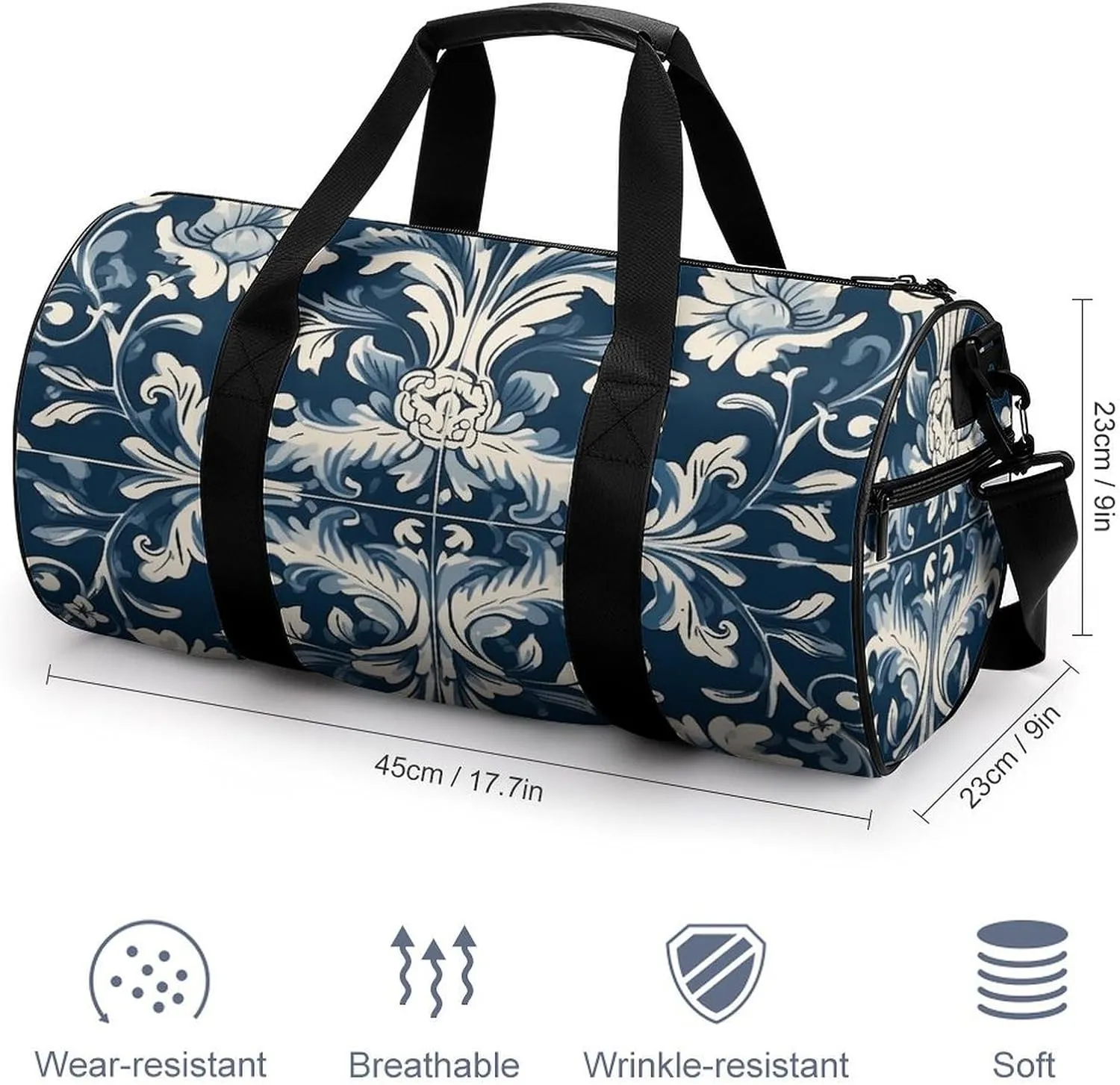 Duffel Bag for Men Women Gym Bag Blue And White Pattern Travel Duffel Bag Waterproof Overnight Bag for Sports Workout