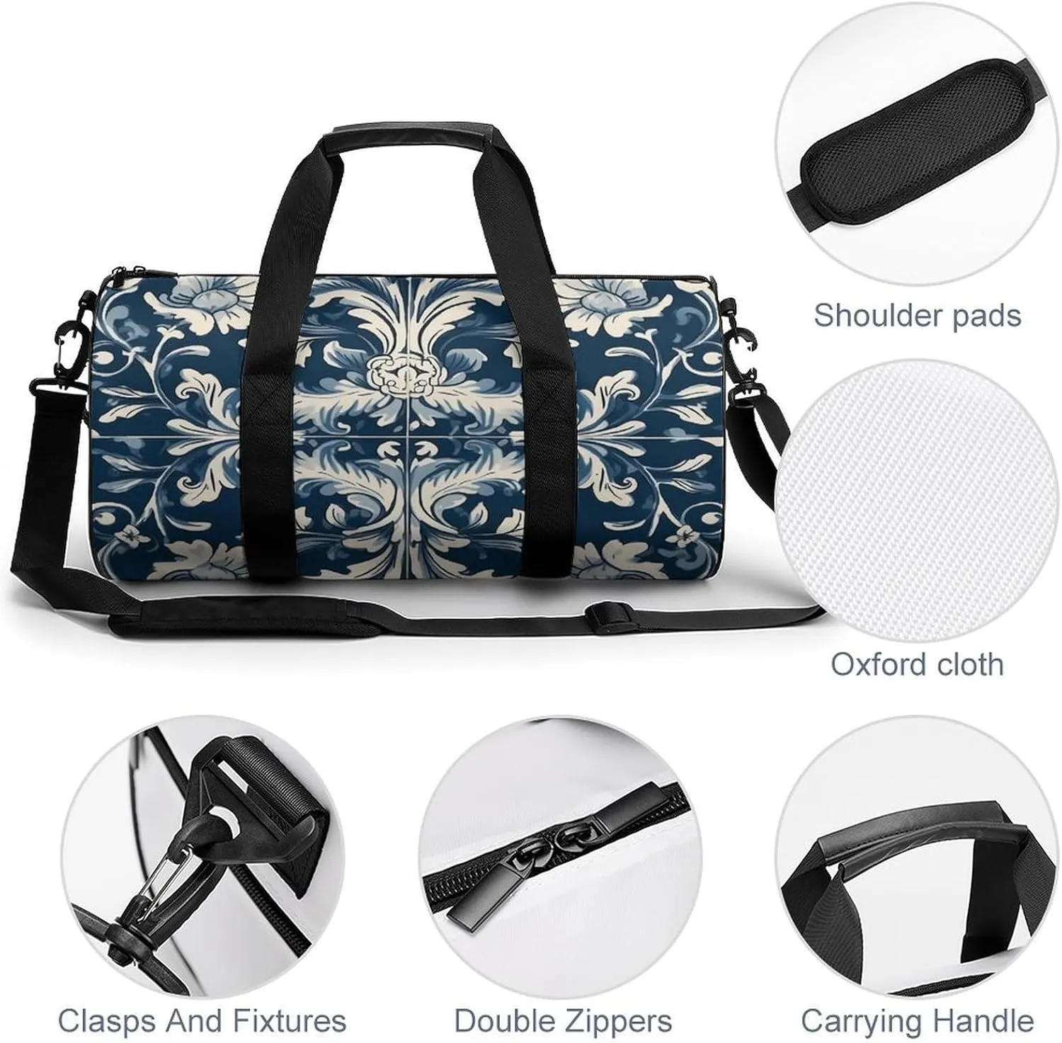 Duffel Bag for Men Women Gym Bag Blue And White Pattern Travel Duffel Bag Waterproof Overnight Bag for Sports Workout