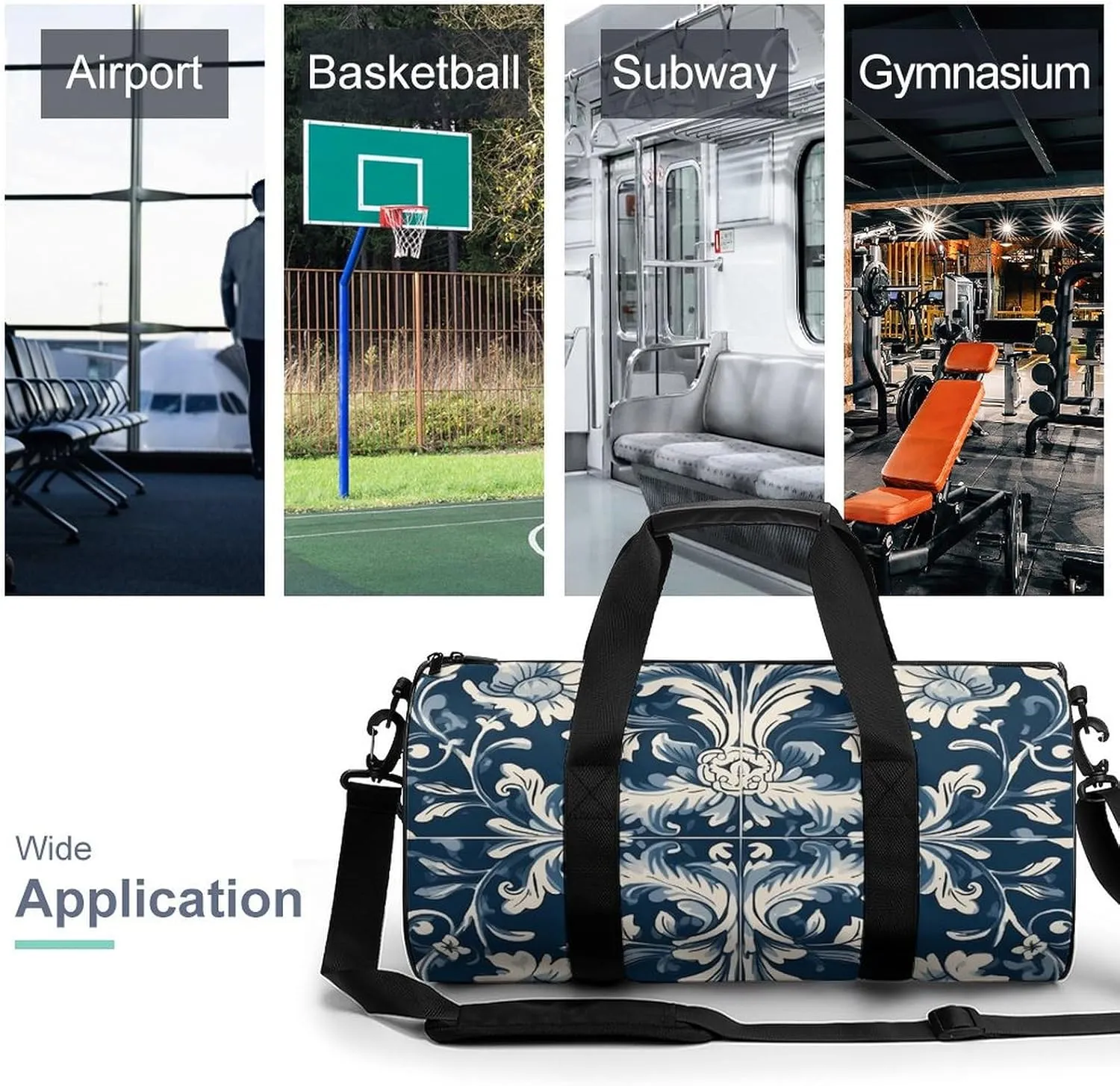 Duffel Bag for Men Women Gym Bag Blue And White Pattern Travel Duffel Bag Waterproof Overnight Bag for Sports Workout