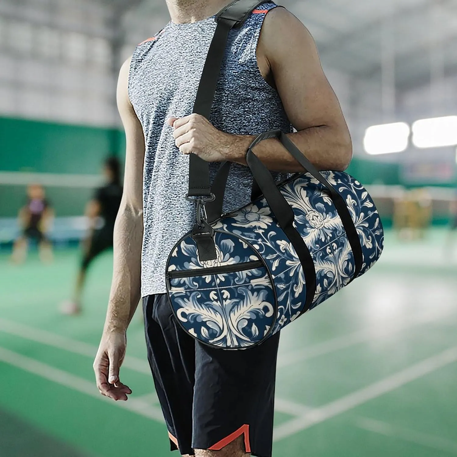 Duffel Bag for Men Women Gym Bag Blue And White Pattern Travel Duffel Bag Waterproof Overnight Bag for Sports Workout