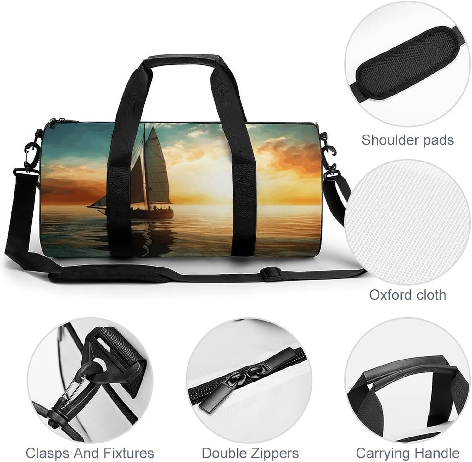 Duffel Bag for Men Women Gym Bag Boat on The Ocean Travel Duffel Bag Waterproof Overnight Bag for Sports Workout