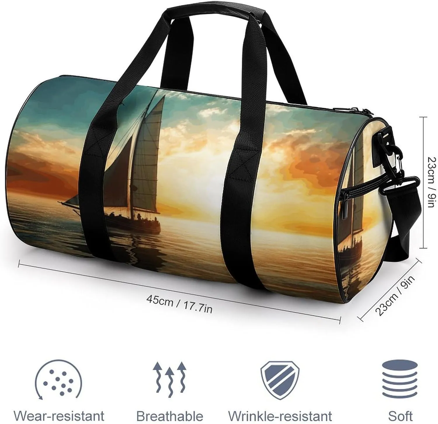 Duffel Bag for Men Women Gym Bag Boat on The Ocean Travel Duffel Bag Waterproof Overnight Bag for Sports Workout