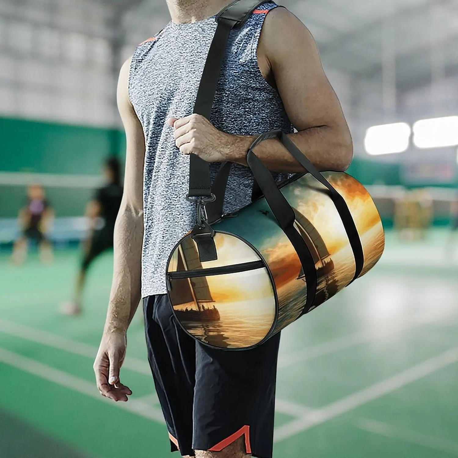 Duffel Bag for Men Women Gym Bag Boat on The Ocean Travel Duffel Bag Waterproof Overnight Bag for Sports Workout
