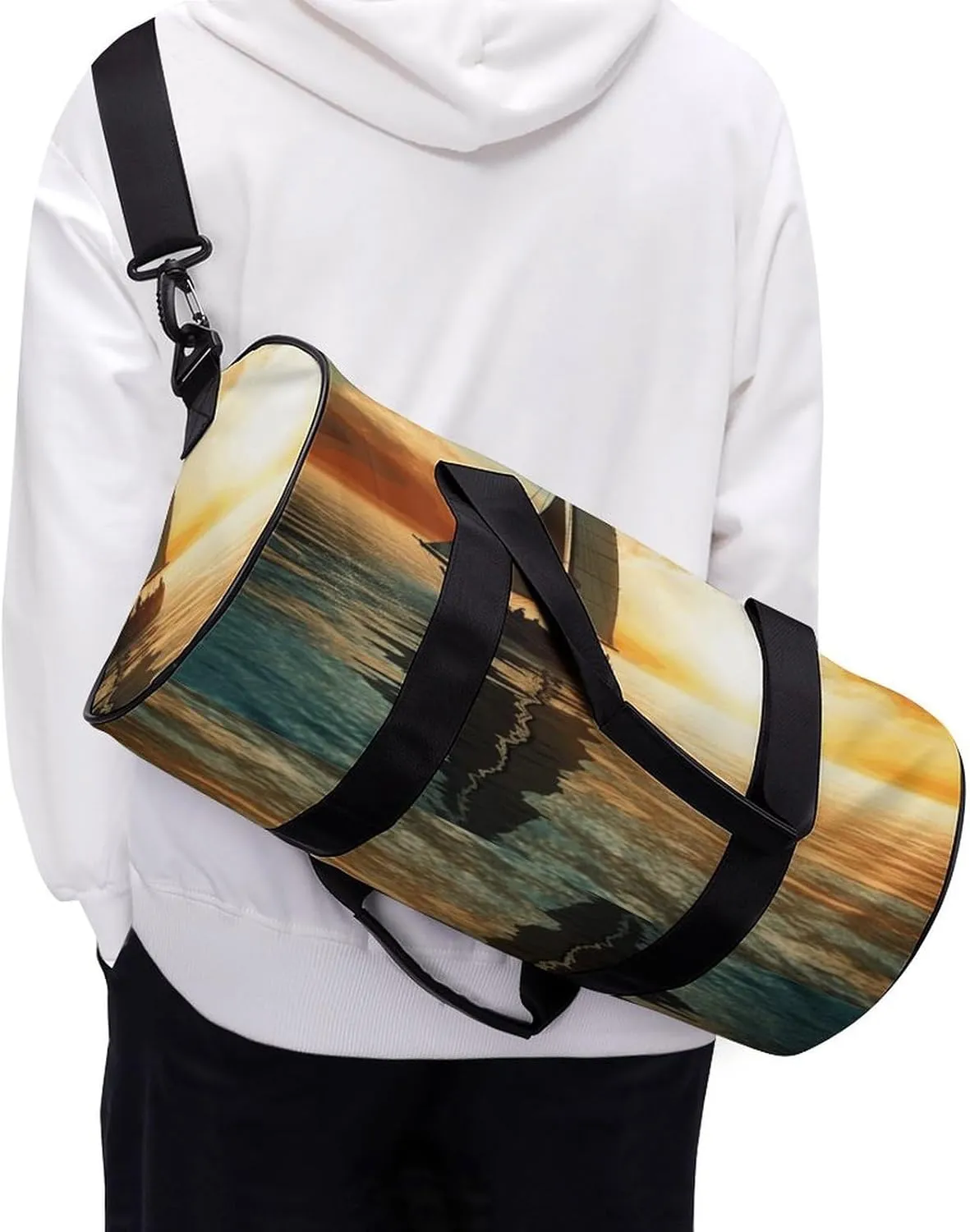 Duffel Bag for Men Women Gym Bag Boat on The Ocean Travel Duffel Bag Waterproof Overnight Bag for Sports Workout