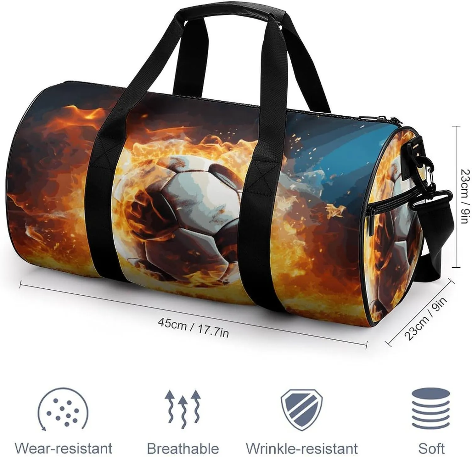 Duffel Bag for Men Women Gym Bag Burning Soccer Ball Travel Duffel Bag Waterproof Overnight Bag for Sports Workout