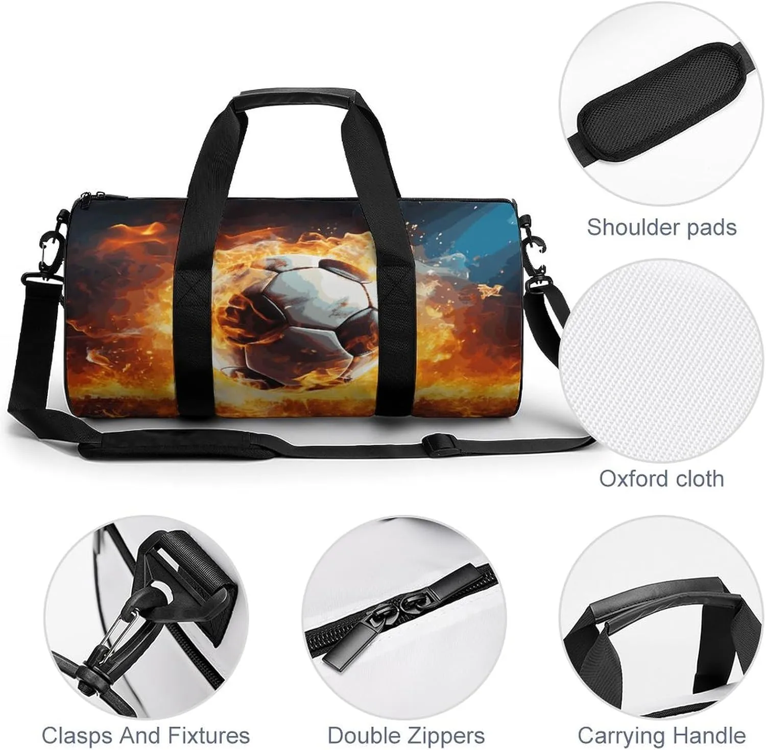 Duffel Bag for Men Women Gym Bag Burning Soccer Ball Travel Duffel Bag Waterproof Overnight Bag for Sports Workout