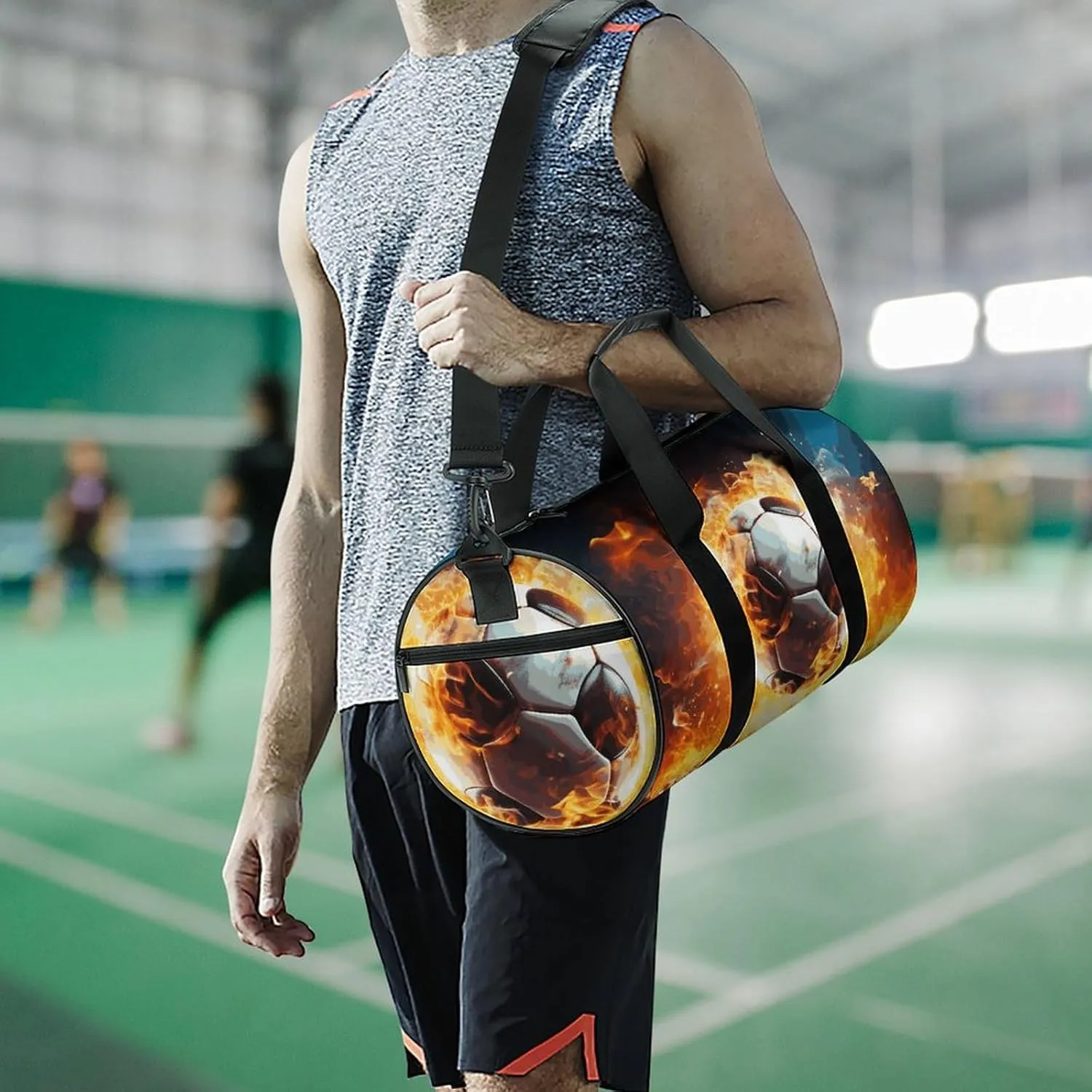 Duffel Bag for Men Women Gym Bag Burning Soccer Ball Travel Duffel Bag Waterproof Overnight Bag for Sports Workout
