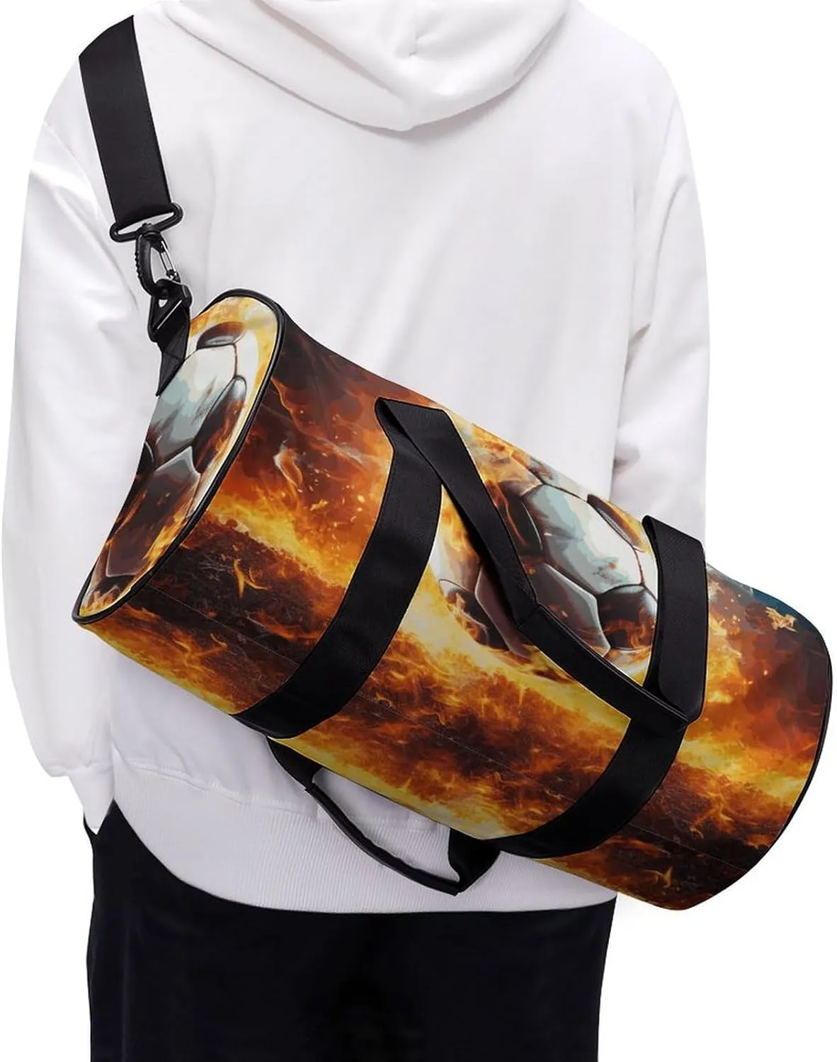 Duffel Bag for Men Women Gym Bag Burning Soccer Ball Travel Duffel Bag Waterproof Overnight Bag for Sports Workout
