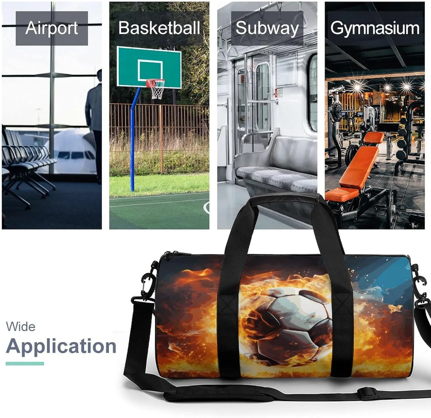 Duffel Bag for Men Women Gym Bag Burning Soccer Ball Travel Duffel Bag Waterproof Overnight Bag for Sports Workout