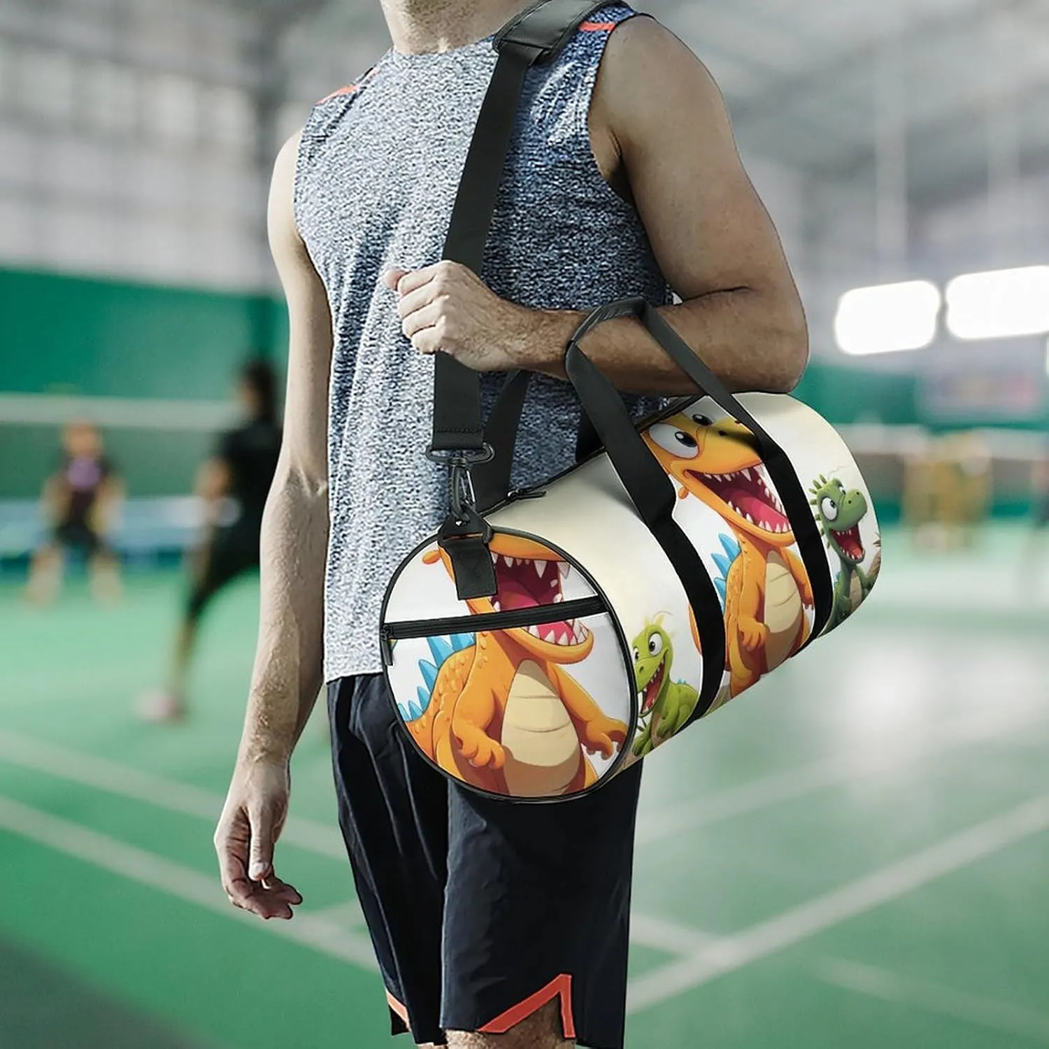 Duffel Bag for Men Women Gym Bag Cartoon Dinosaur Images Travel Duffel Bag Waterproof Overnight Bag for Sports Workout