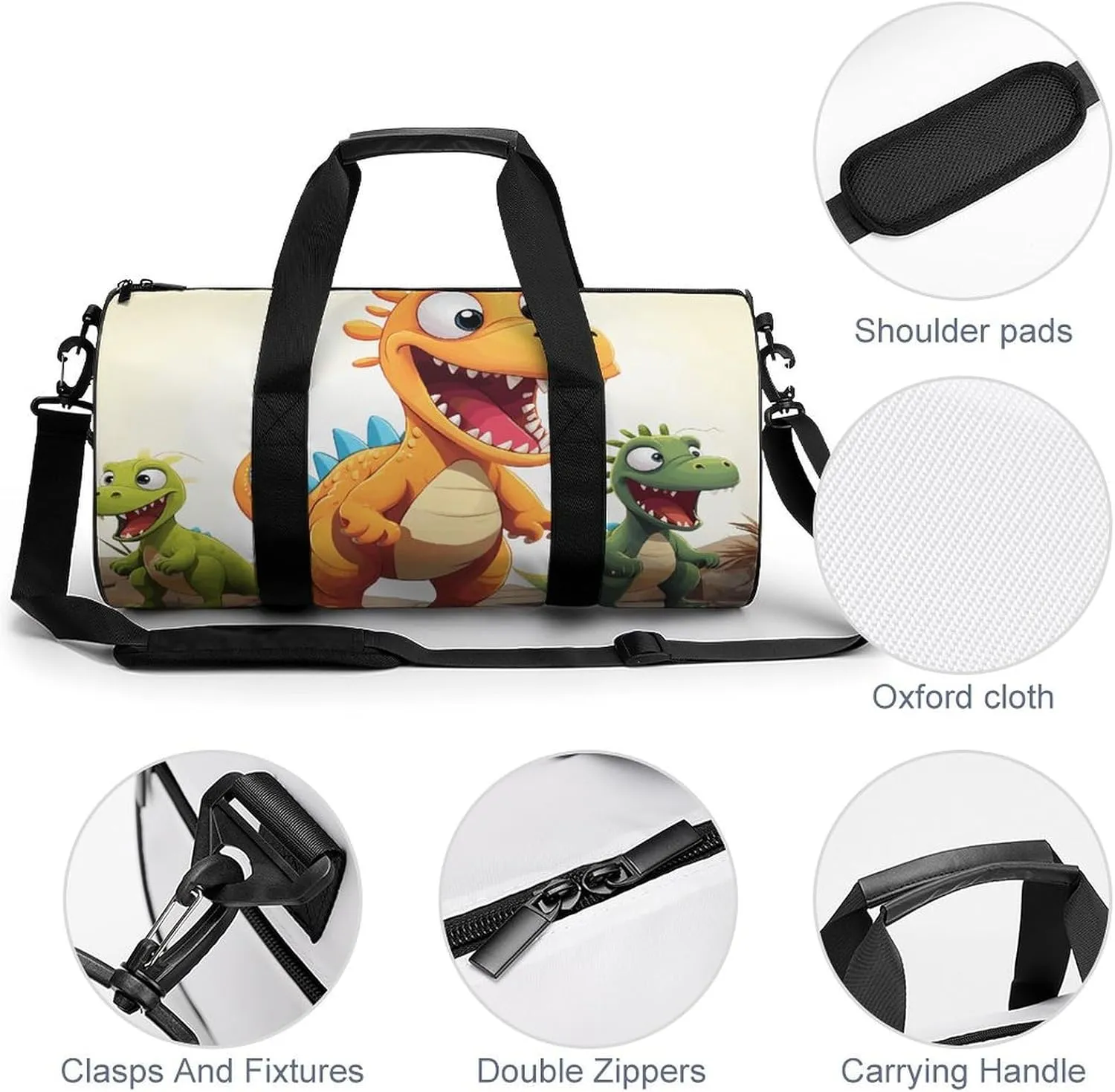 Duffel Bag for Men Women Gym Bag Cartoon Dinosaur Images Travel Duffel Bag Waterproof Overnight Bag for Sports Workout