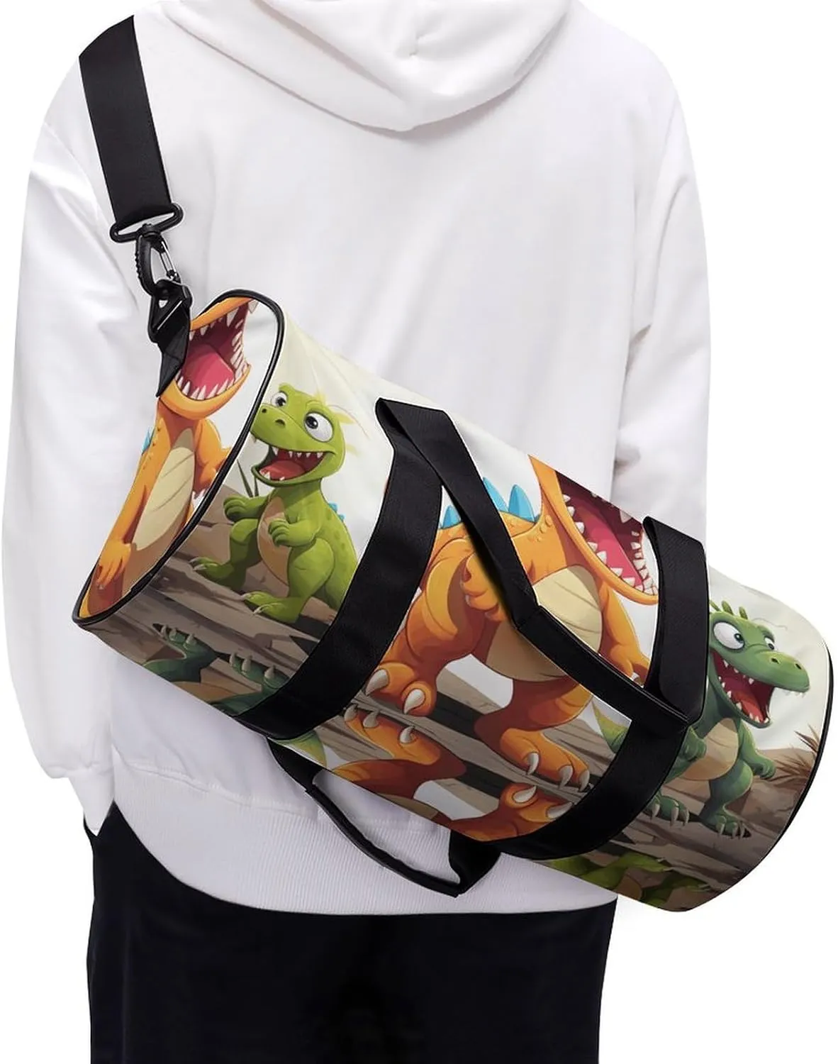 Duffel Bag for Men Women Gym Bag Cartoon Dinosaur Images Travel Duffel Bag Waterproof Overnight Bag for Sports Workout