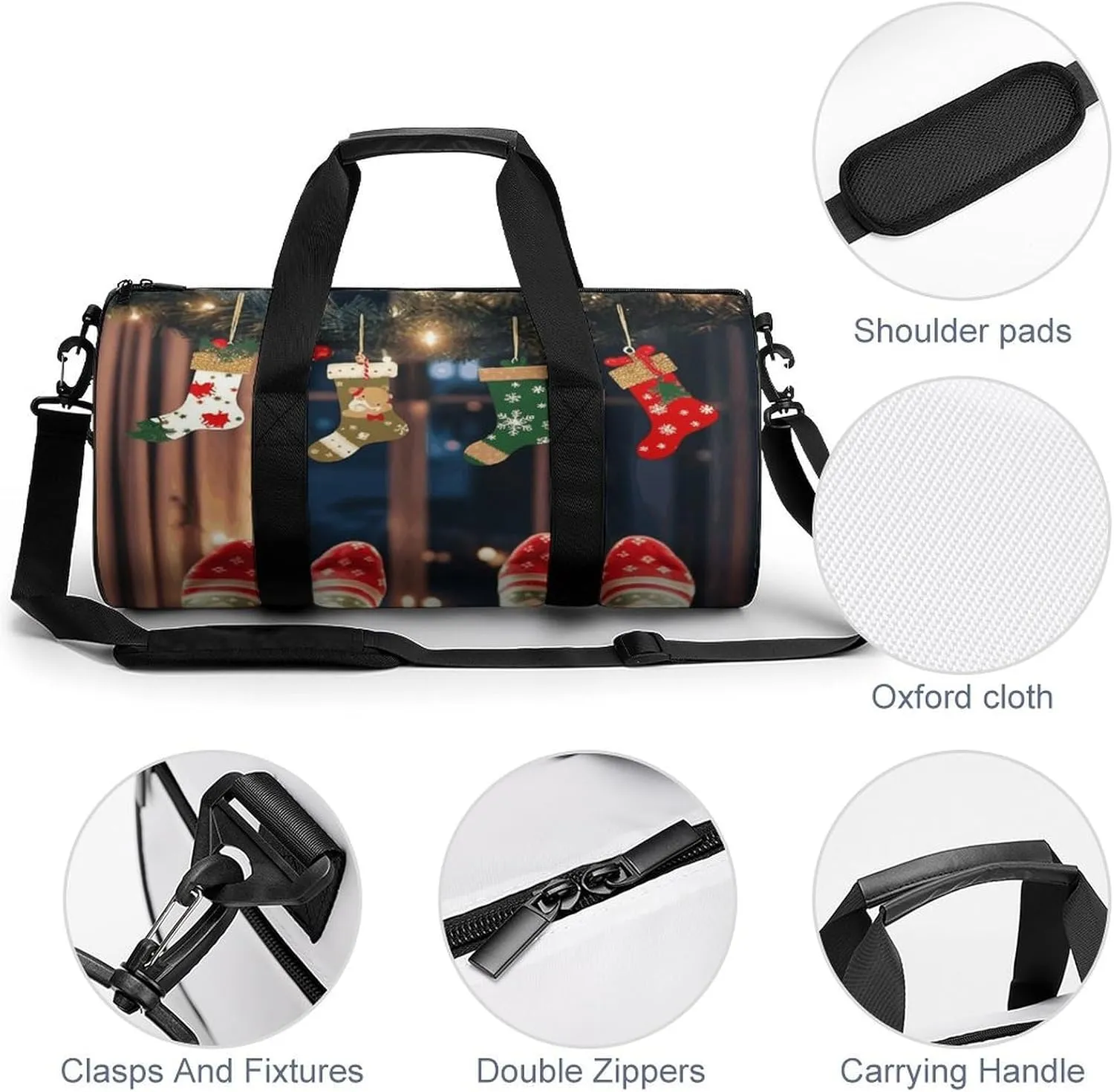 Duffel Bag for Men Women Gym Bag Christmas Socks Xmas Party Travel Duffel Bag Waterproof Overnight Bag for Sports Workout