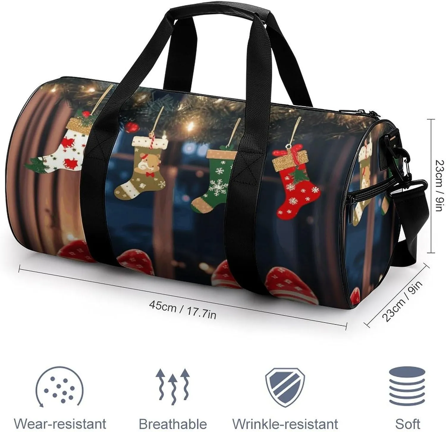 Duffel Bag for Men Women Gym Bag Christmas Socks Xmas Party Travel Duffel Bag Waterproof Overnight Bag for Sports Workout