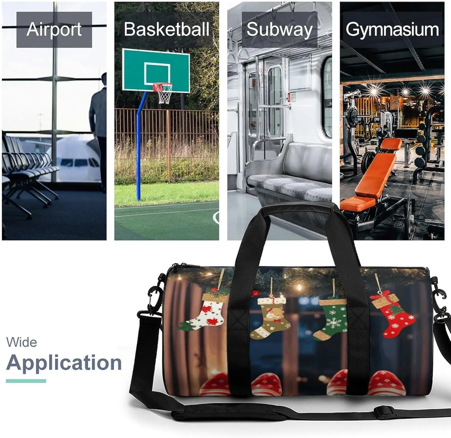 Duffel Bag for Men Women Gym Bag Christmas Socks Xmas Party Travel Duffel Bag Waterproof Overnight Bag for Sports Workout