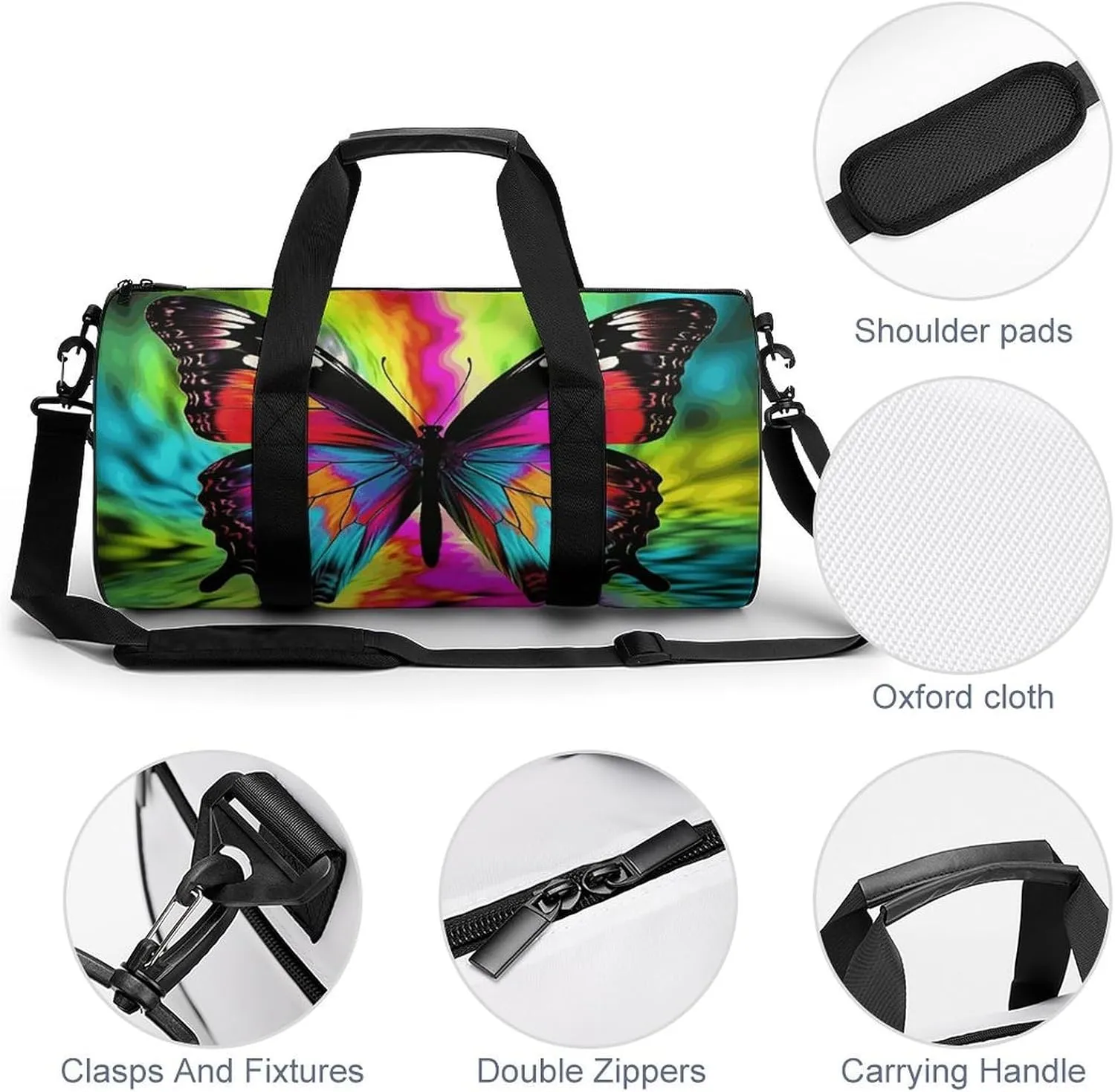 Duffel Bag for Men Women Gym Bag Colorful Butterfly Travel Duffel Bag Waterproof Overnight Bag for Sports Workout