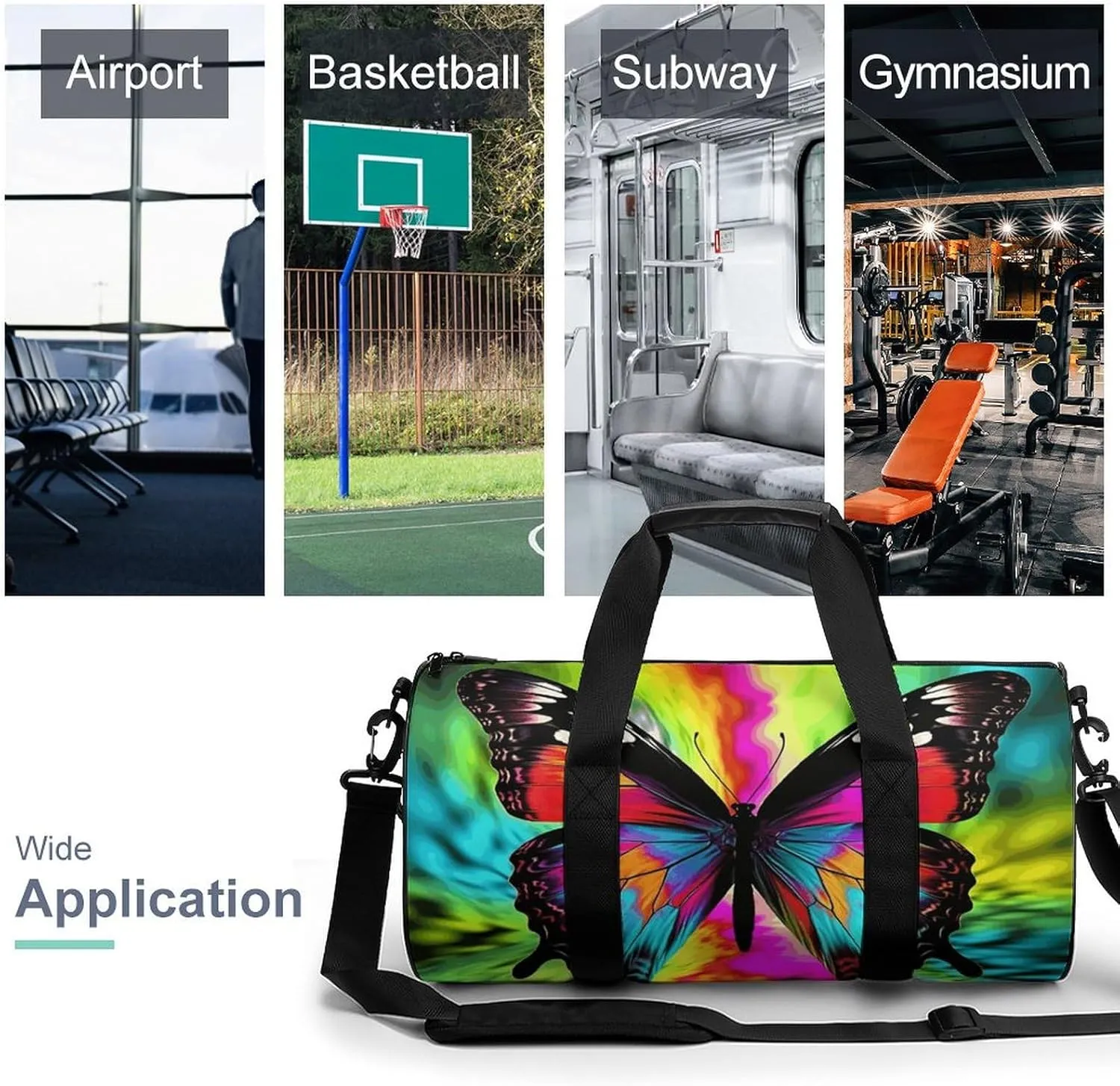 Duffel Bag for Men Women Gym Bag Colorful Butterfly Travel Duffel Bag Waterproof Overnight Bag for Sports Workout