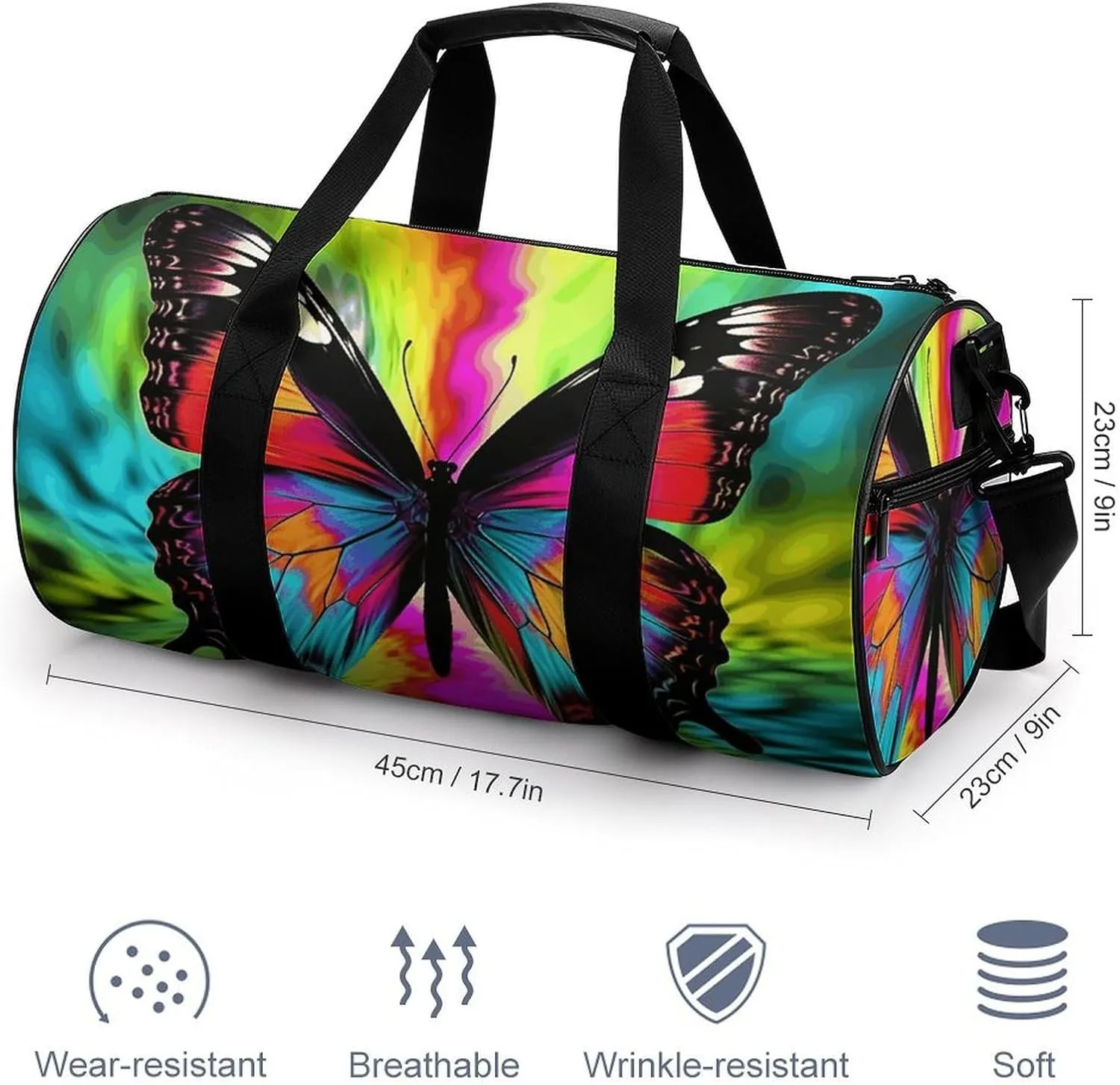 Duffel Bag for Men Women Gym Bag Colorful Butterfly Travel Duffel Bag Waterproof Overnight Bag for Sports Workout