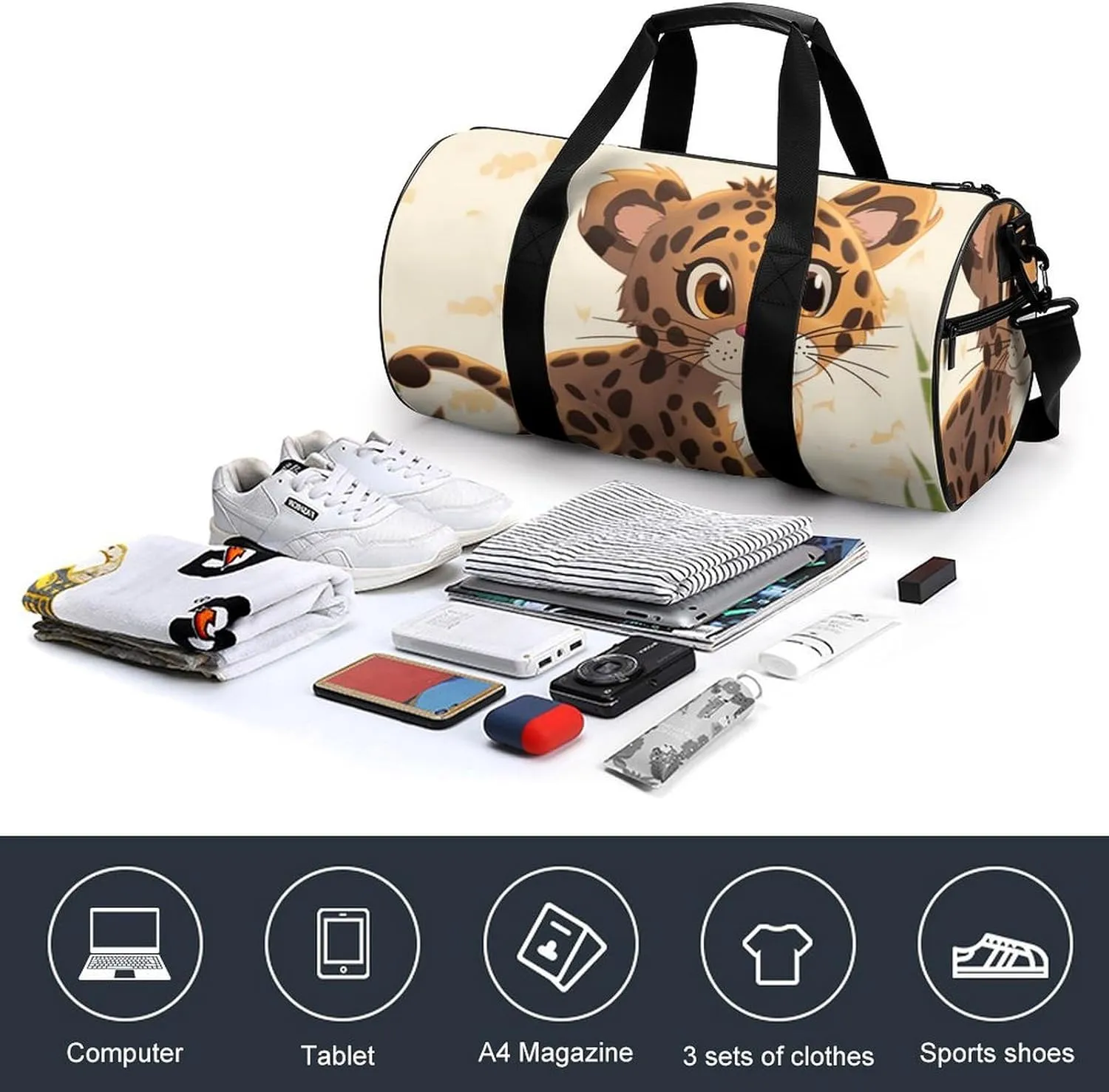 Duffel Bag for Men Women Gym Bag Cute Baby Jaguar Travel Duffel Bag Waterproof Overnight Bag for Sports Workout