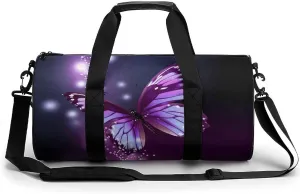 Duffel Bag for Men Women Gym Bag Cute Purple Butterfly Travel Duffel Bag Waterproof Overnight Bag for Sports Workout