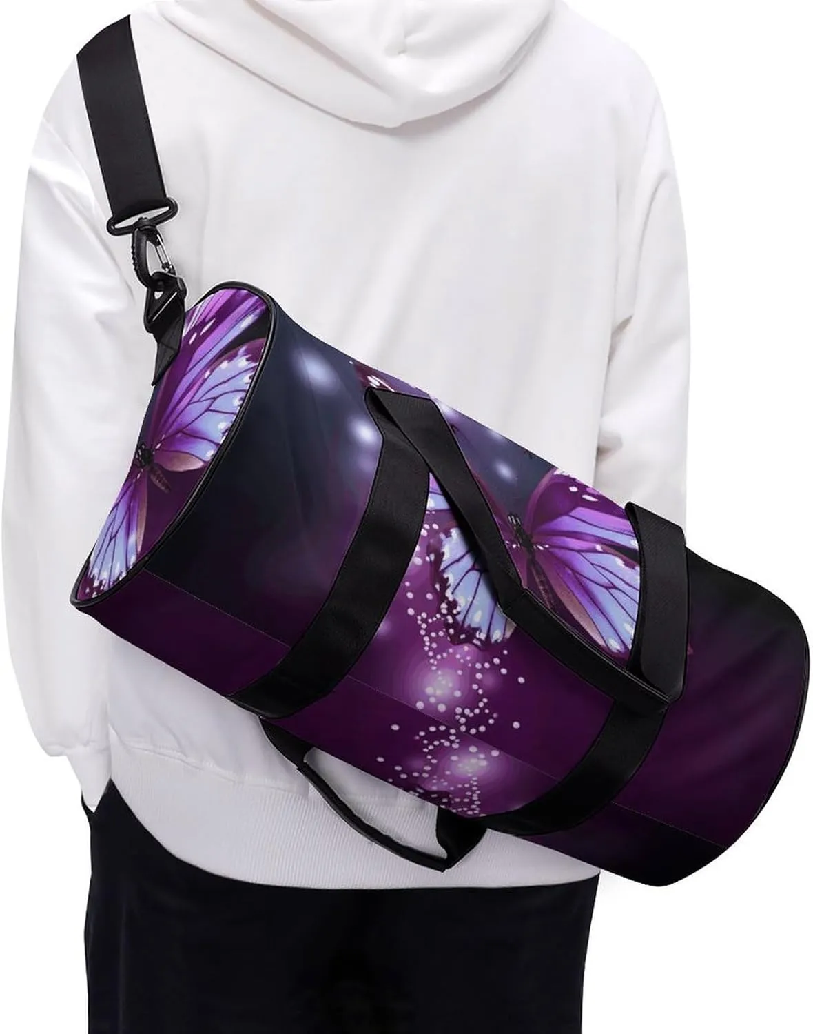 Duffel Bag for Men Women Gym Bag Cute Purple Butterfly Travel Duffel Bag Waterproof Overnight Bag for Sports Workout