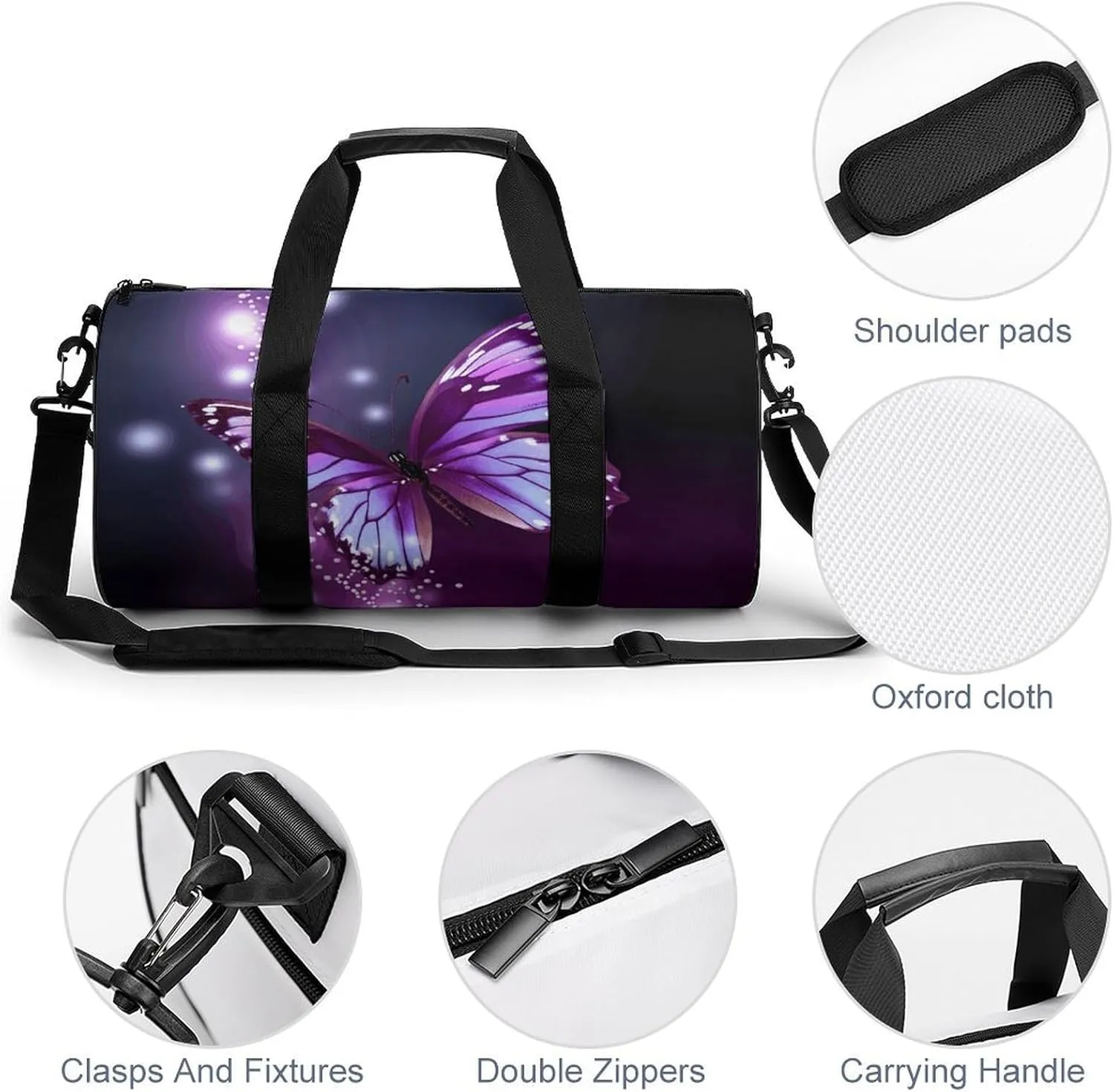 Duffel Bag for Men Women Gym Bag Cute Purple Butterfly Travel Duffel Bag Waterproof Overnight Bag for Sports Workout