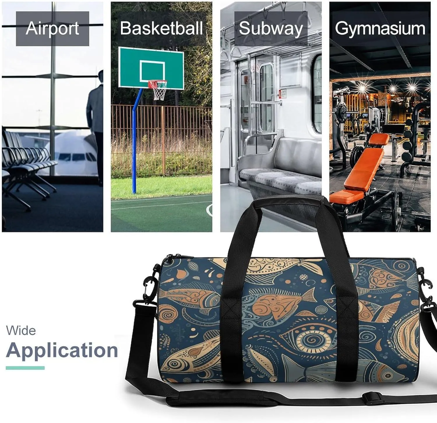 Duffel Bag for Men Women Gym Bag Different Fish Patterns Travel Duffel Bag Waterproof Overnight Bag for Sports Workout