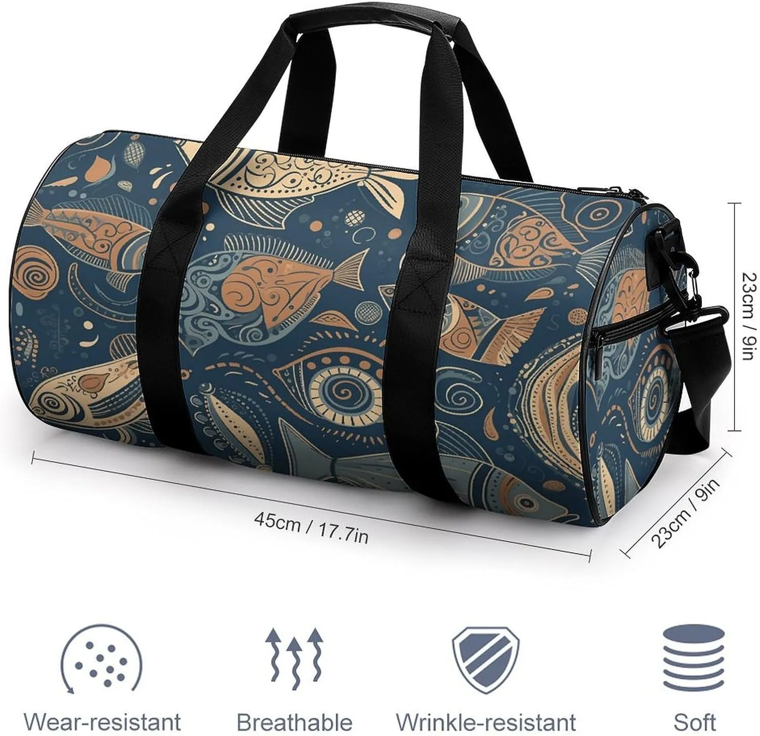 Duffel Bag for Men Women Gym Bag Different Fish Patterns Travel Duffel Bag Waterproof Overnight Bag for Sports Workout