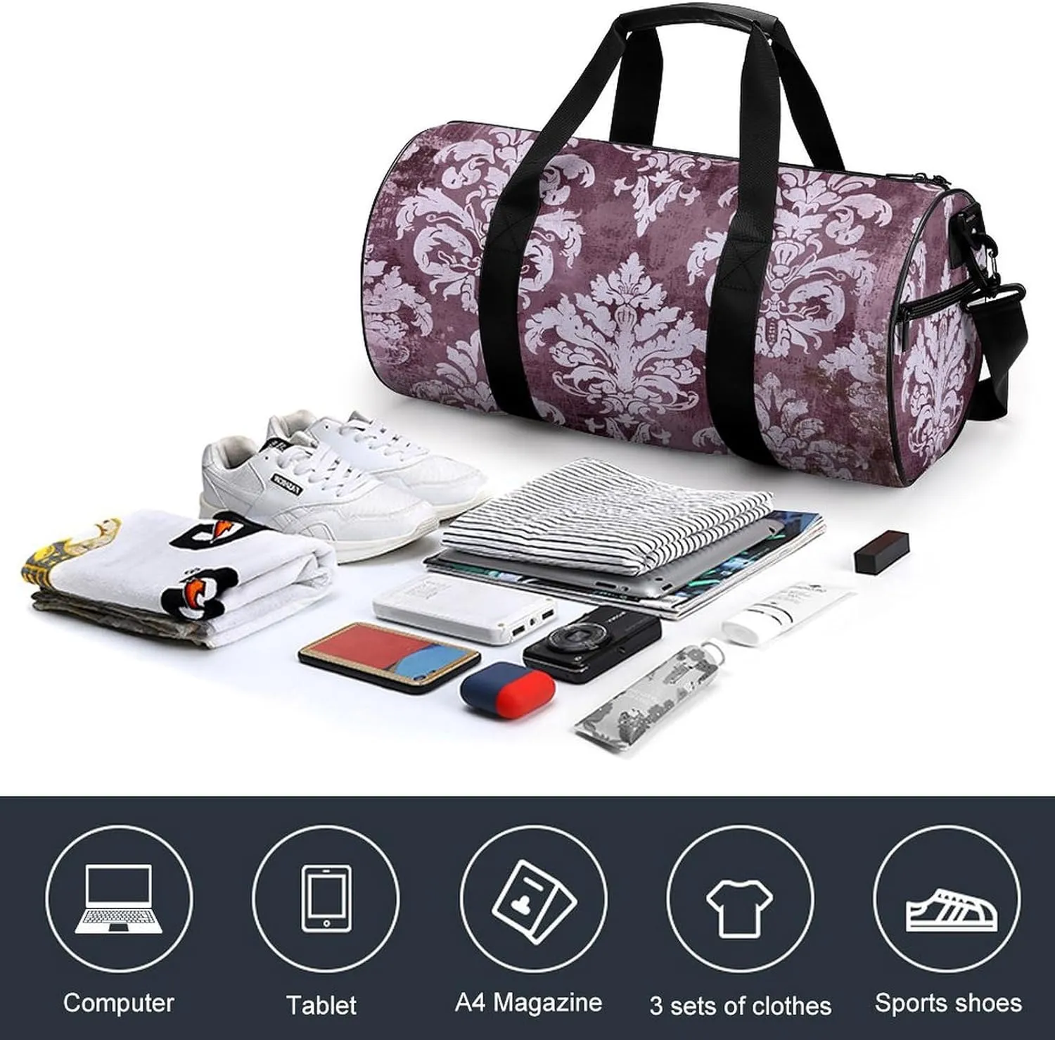 Duffel Bag for Men Women Gym Bag Distressed Surface Style Travel Duffel Bag Waterproof Overnight Bag for Sports Workout