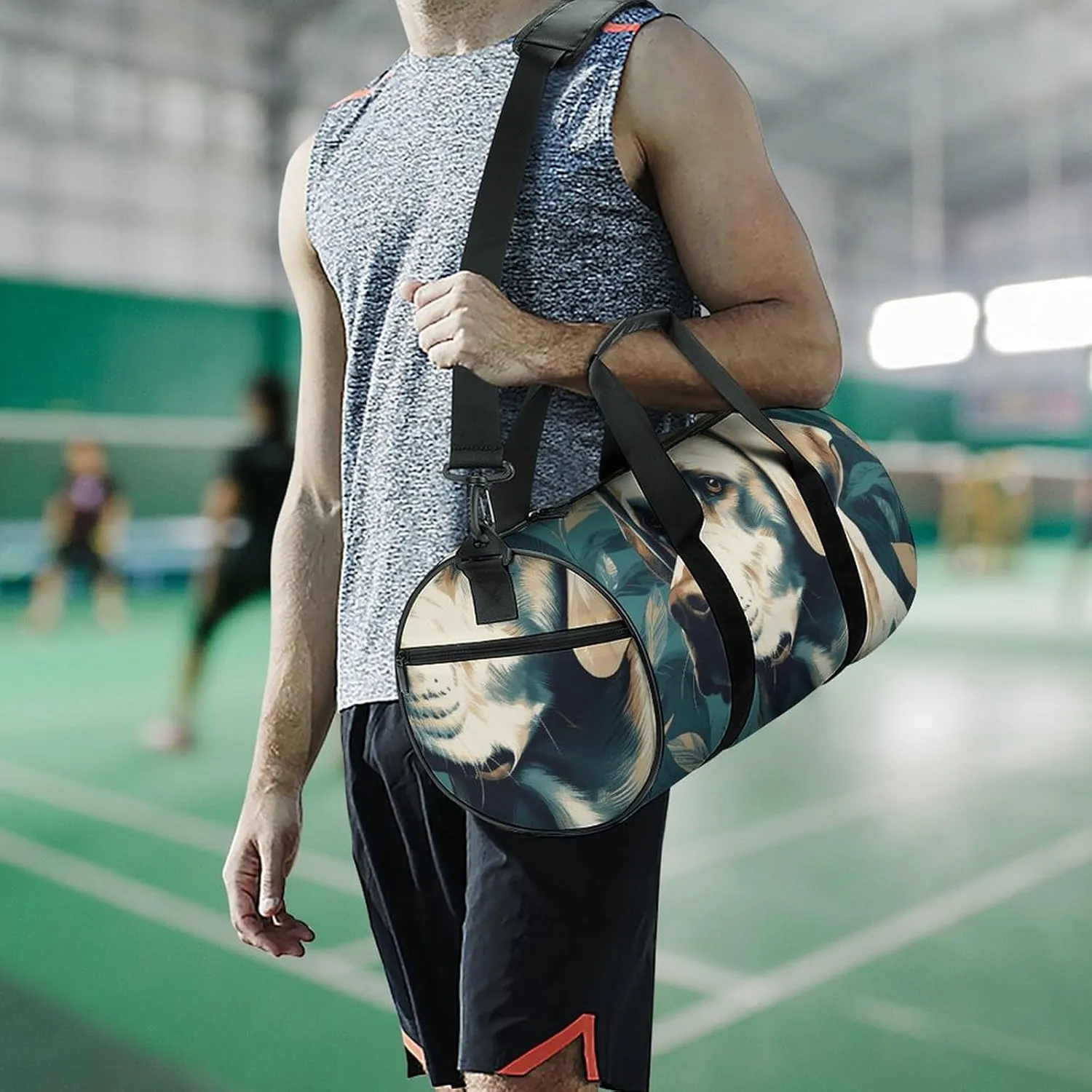 Duffel Bag for Men Women Gym Bag Dog in Leaves Travel Duffel Bag Waterproof Overnight Bag for Sports Workout