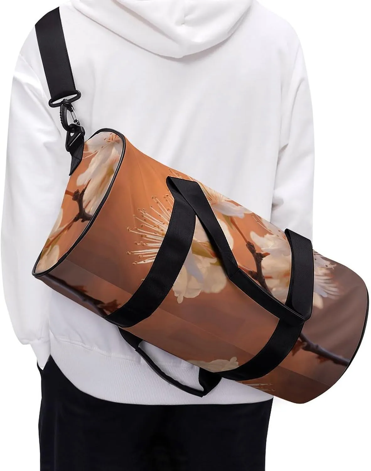 Duffel Bag for Men Women Gym Bag Flowers Under Orange Light Travel Duffel Bag Waterproof Overnight Bag for Sports Workout