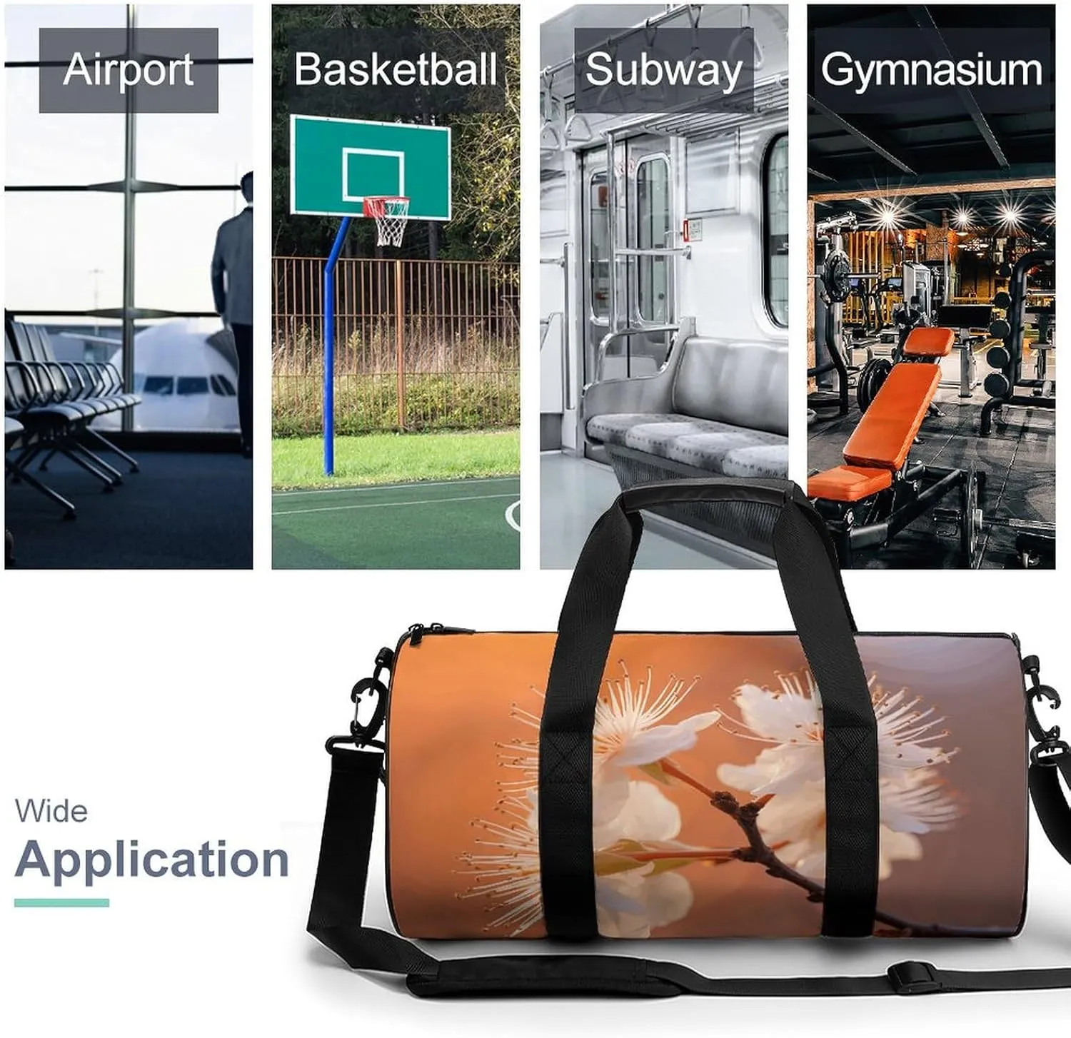 Duffel Bag for Men Women Gym Bag Flowers Under Orange Light Travel Duffel Bag Waterproof Overnight Bag for Sports Workout