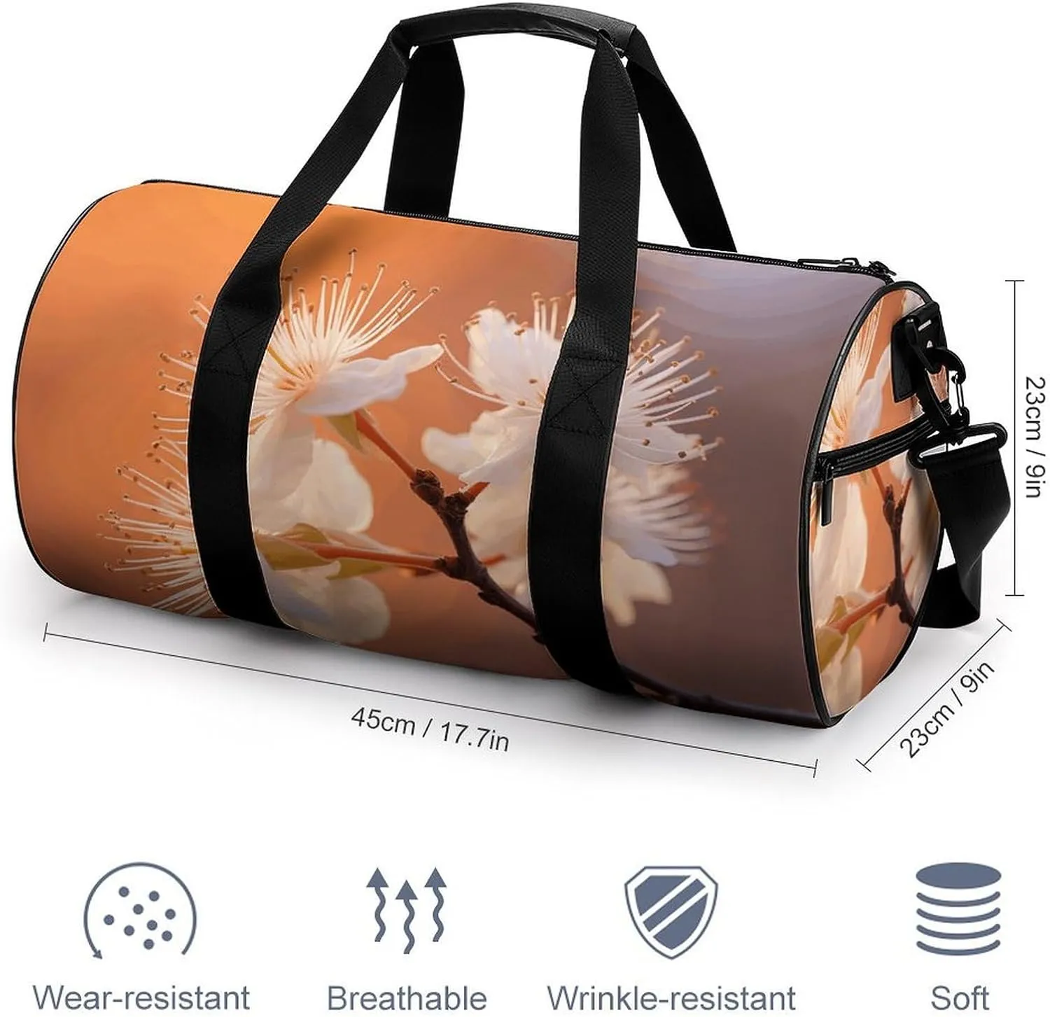 Duffel Bag for Men Women Gym Bag Flowers Under Orange Light Travel Duffel Bag Waterproof Overnight Bag for Sports Workout