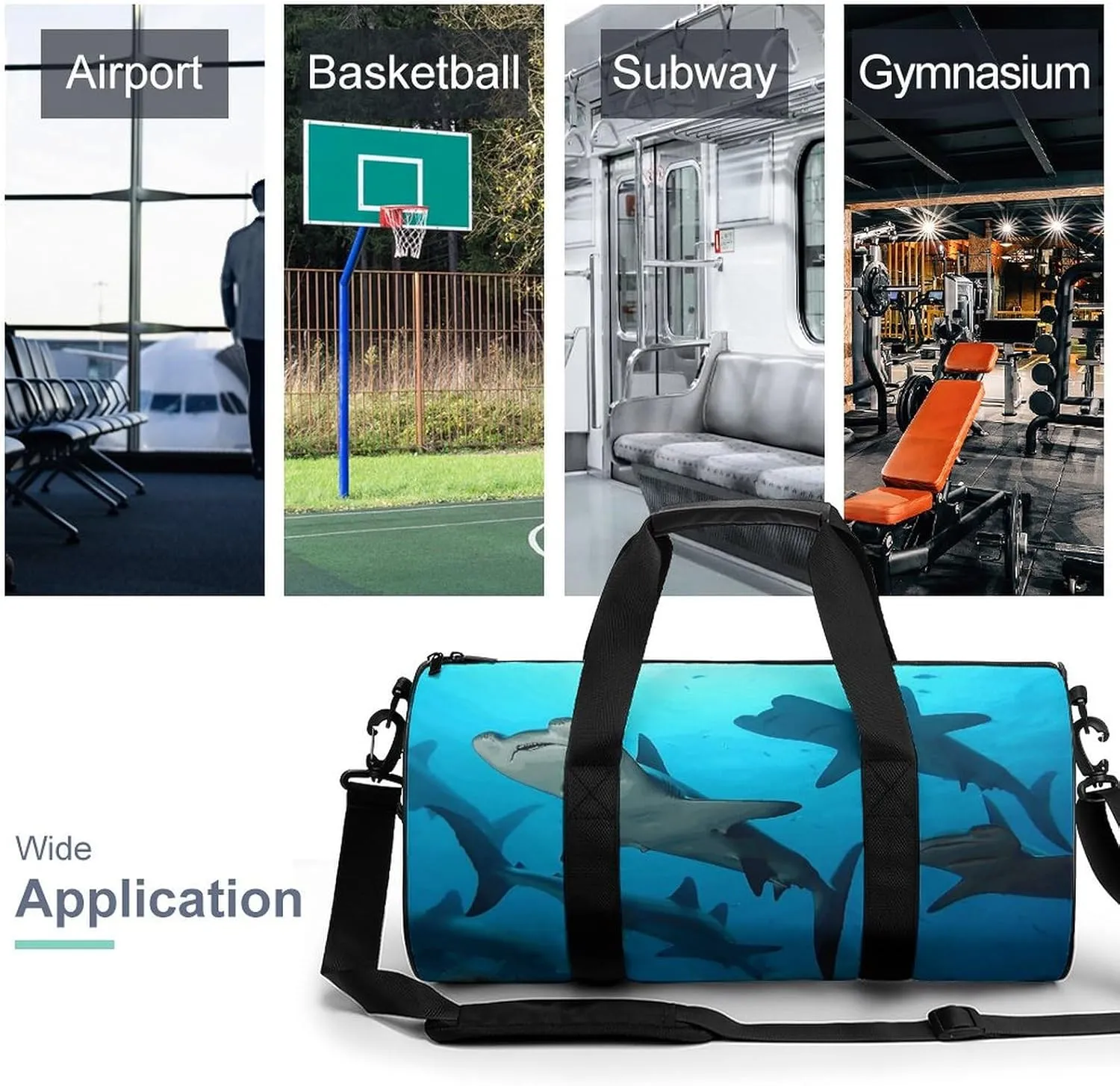 Duffel Bag for Men Women Gym Bag Hammerhead Sharks Travel Duffel Bag Waterproof Overnight Bag for Sports Workout