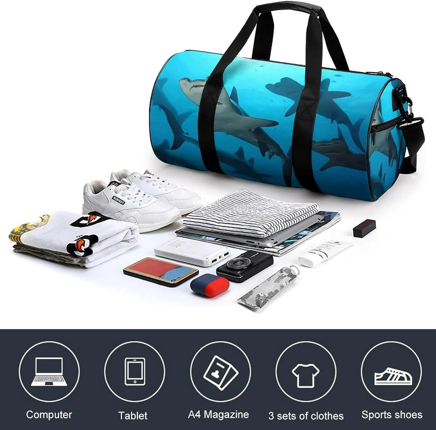 Duffel Bag for Men Women Gym Bag Hammerhead Sharks Travel Duffel Bag Waterproof Overnight Bag for Sports Workout
