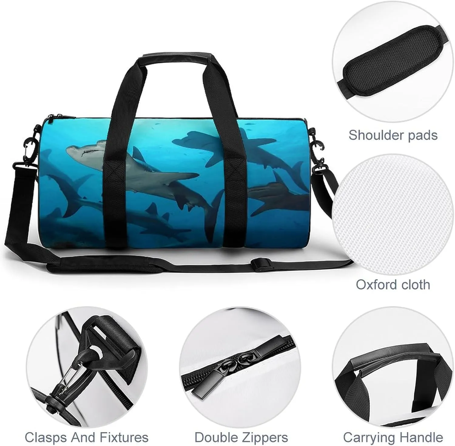 Duffel Bag for Men Women Gym Bag Hammerhead Sharks Travel Duffel Bag Waterproof Overnight Bag for Sports Workout