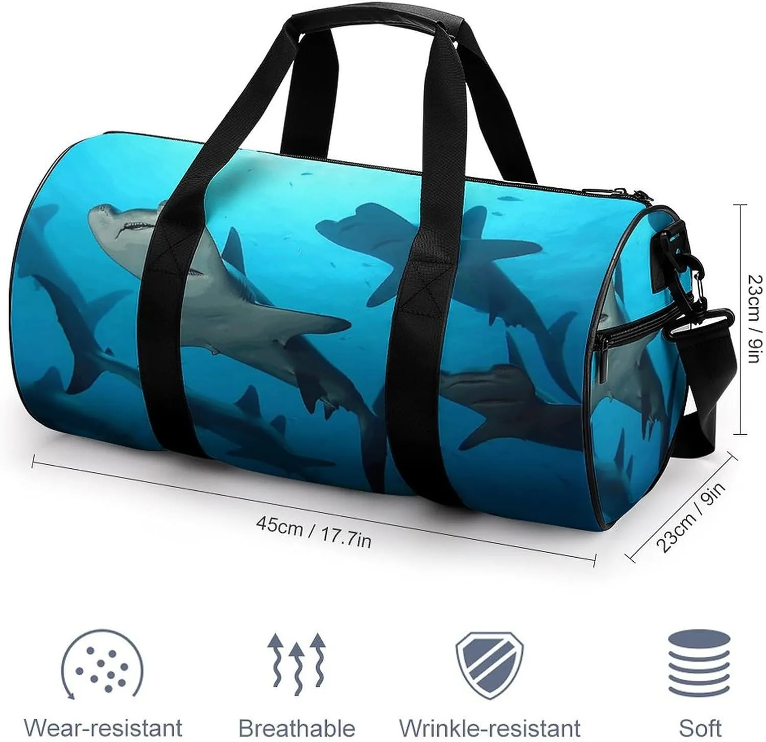 Duffel Bag for Men Women Gym Bag Hammerhead Sharks Travel Duffel Bag Waterproof Overnight Bag for Sports Workout