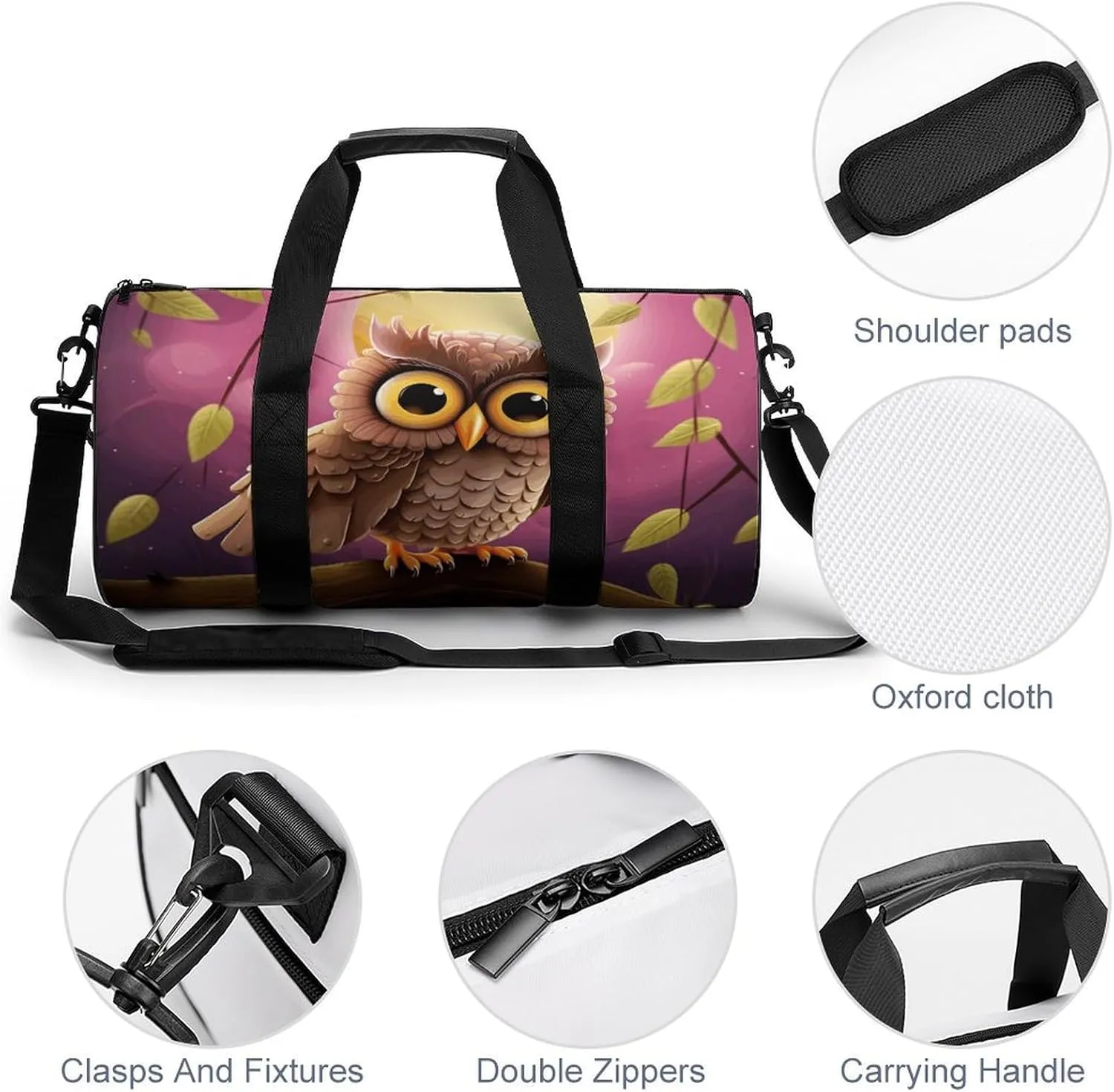 Duffel Bag for Men Women Gym Bag Owl Travel Duffel Bag Waterproof Overnight Bag for Sports Workout