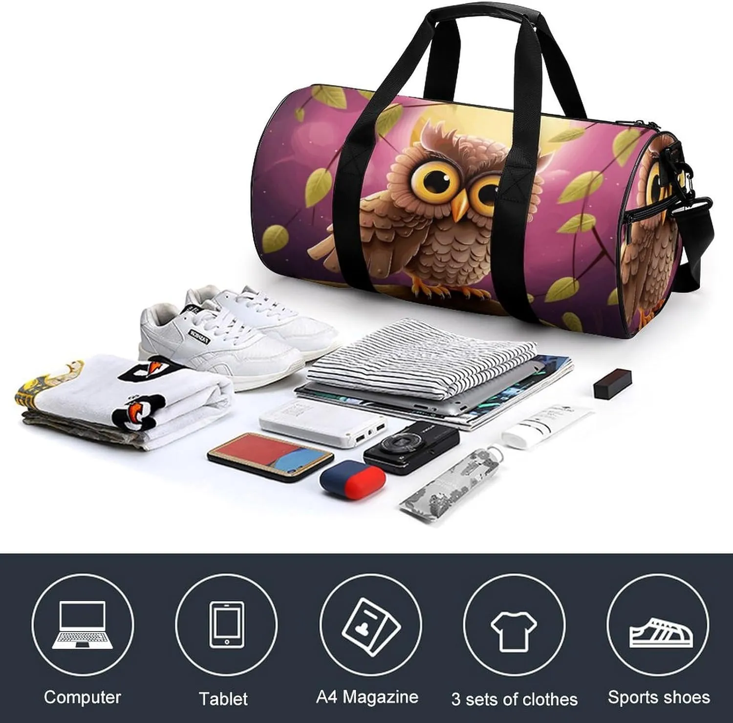 Duffel Bag for Men Women Gym Bag Owl Travel Duffel Bag Waterproof Overnight Bag for Sports Workout