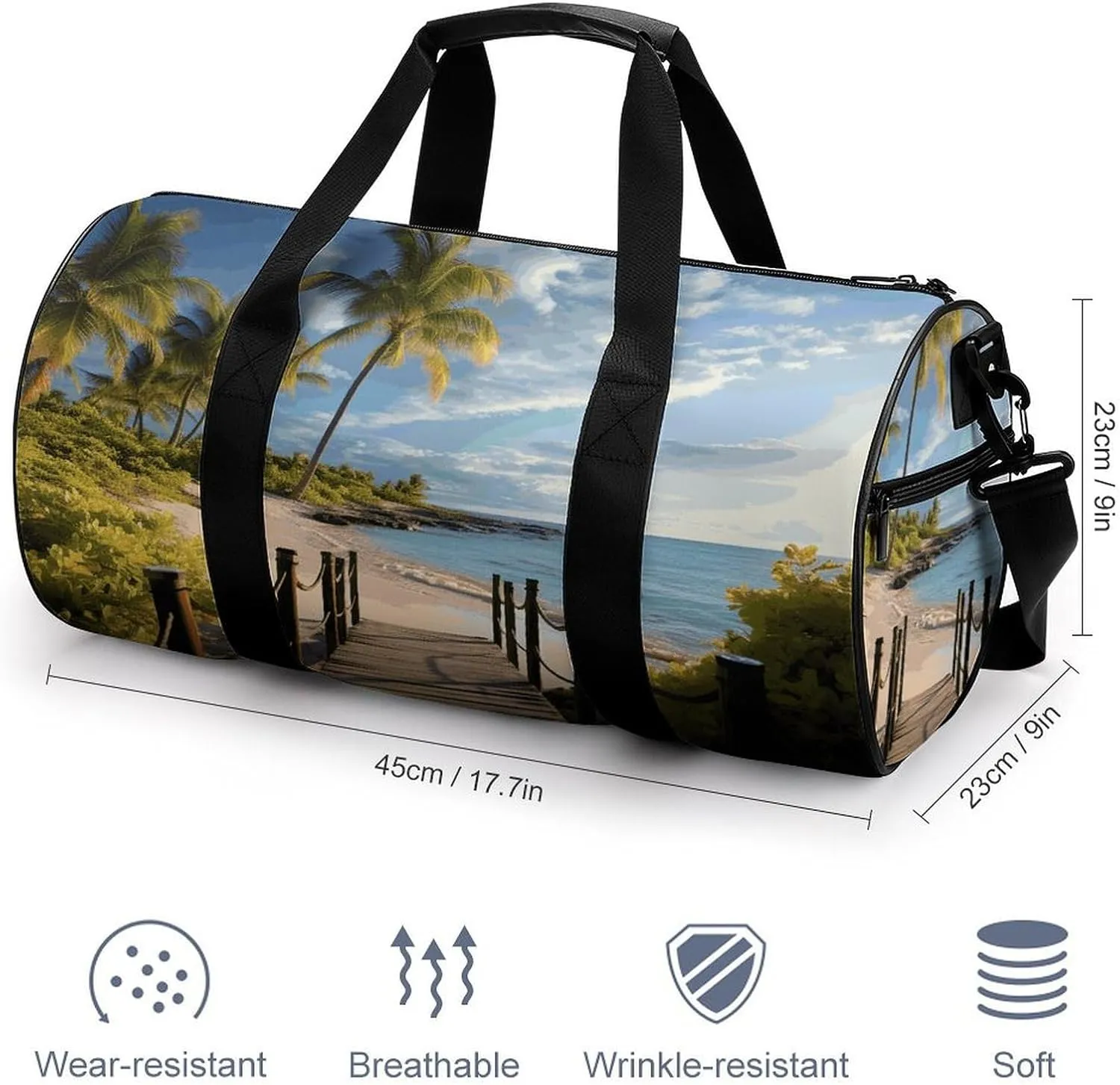 Duffel Bag for Men Women Gym Bag Palm Trees Beach Sea Ocean Travel Duffel Bag Waterproof Overnight Bag for Sports Workout