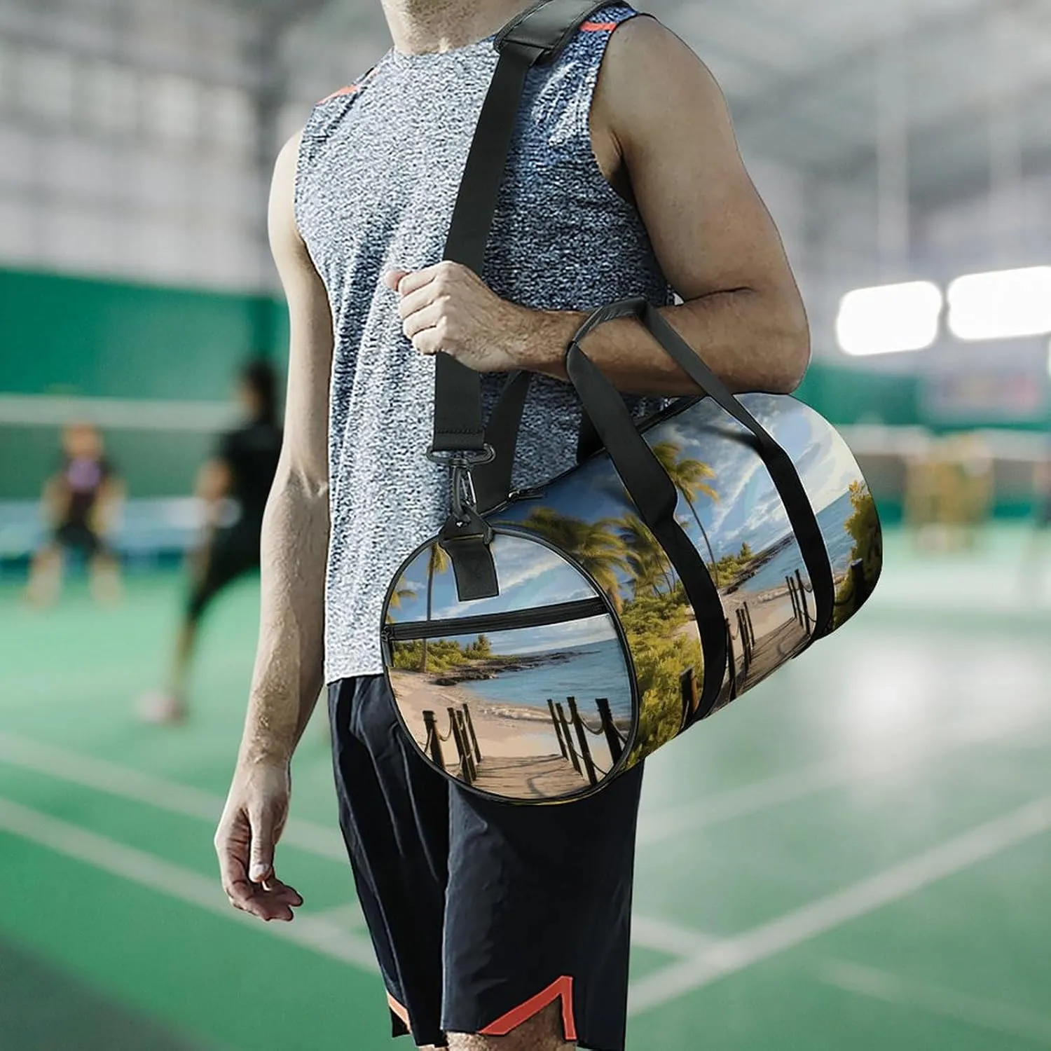 Duffel Bag for Men Women Gym Bag Palm Trees Beach Sea Ocean Travel Duffel Bag Waterproof Overnight Bag for Sports Workout