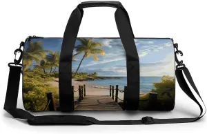 Duffel Bag for Men Women Gym Bag Palm Trees Beach Sea Ocean Travel Duffel Bag Waterproof Overnight Bag for Sports Workout
