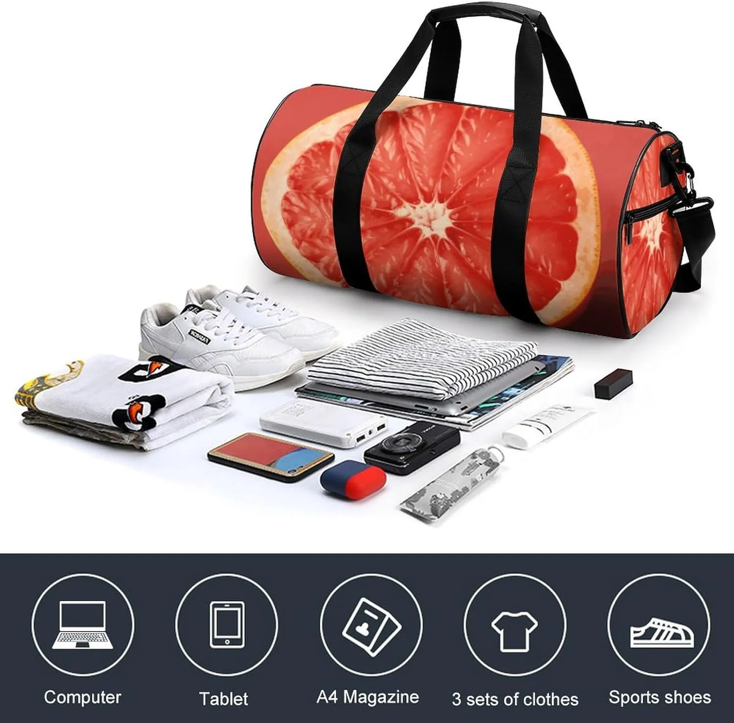 Duffel Bag for Men Women Gym Bag Pink Ripe Grapefruit Slice Travel Duffel Bag Waterproof Overnight Bag for Sports Workout