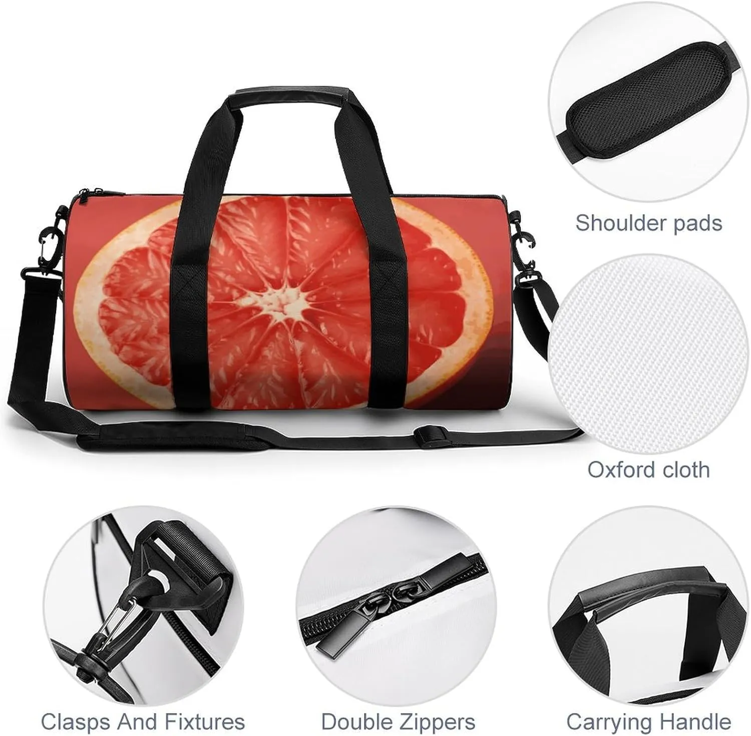 Duffel Bag for Men Women Gym Bag Pink Ripe Grapefruit Slice Travel Duffel Bag Waterproof Overnight Bag for Sports Workout