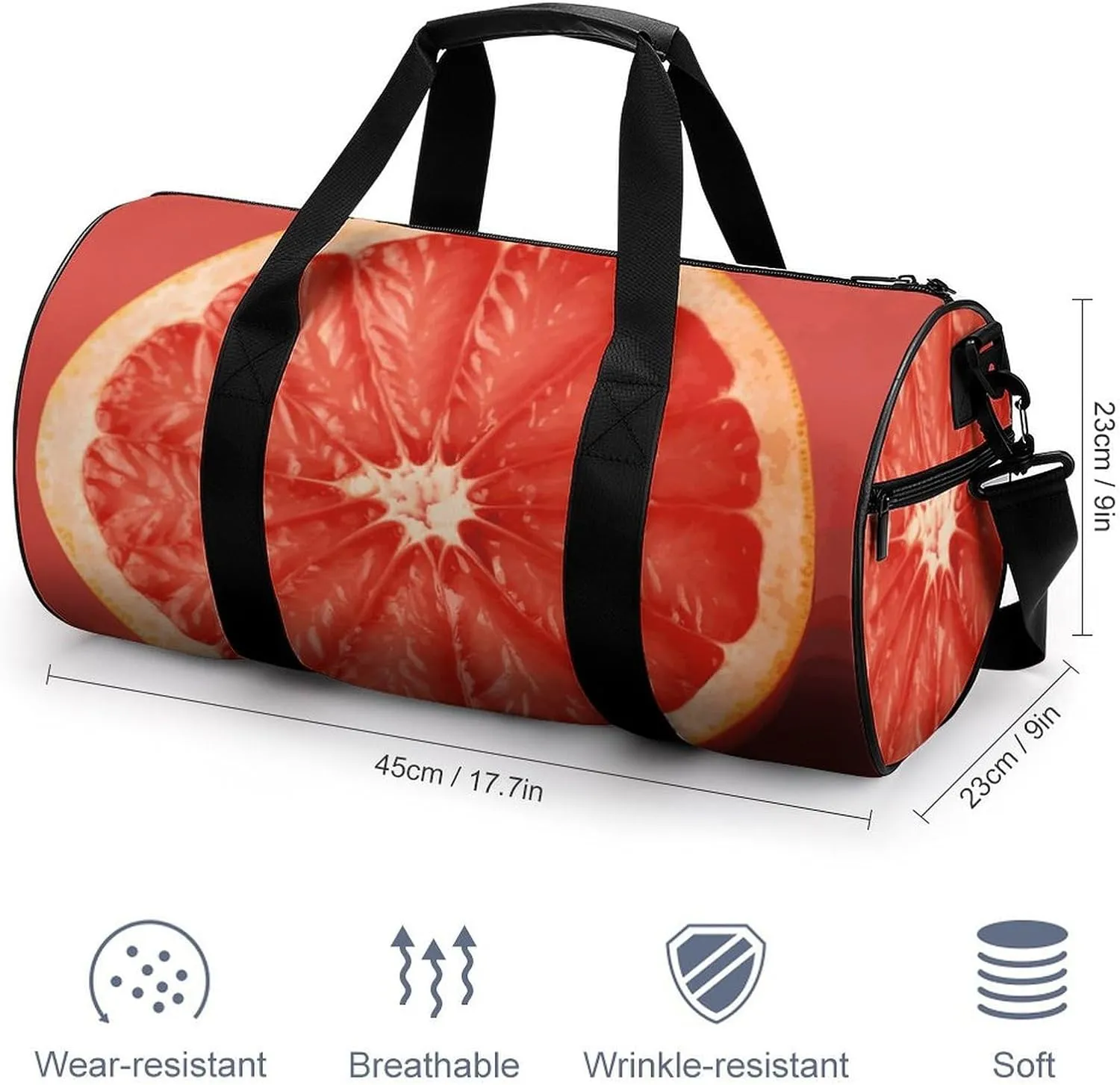 Duffel Bag for Men Women Gym Bag Pink Ripe Grapefruit Slice Travel Duffel Bag Waterproof Overnight Bag for Sports Workout