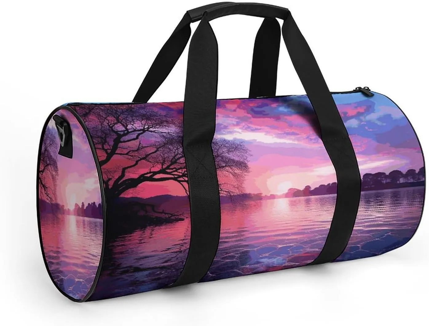 Duffel Bag for Men Women Gym Bag Purple Sunset on Water Travel Duffel Bag Waterproof Overnight Bag for Sports Workout