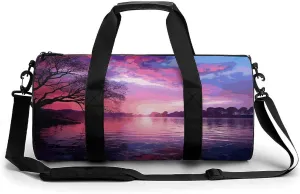 Duffel Bag for Men Women Gym Bag Purple Sunset on Water Travel Duffel Bag Waterproof Overnight Bag for Sports Workout