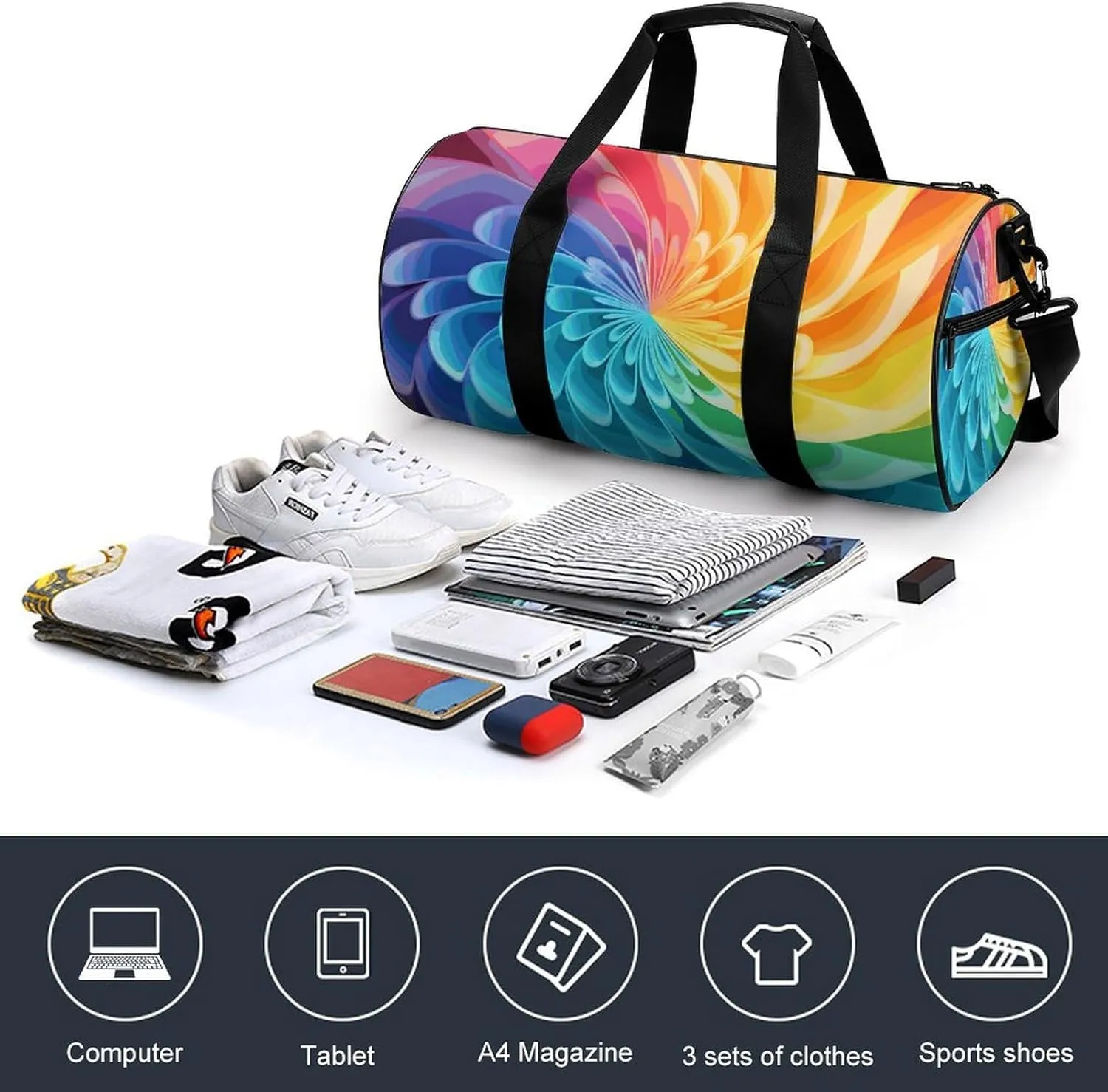 Duffel Bag for Men Women Gym Bag Rainbow Dynamic Travel Duffel Bag Waterproof Overnight Bag for Sports Workout